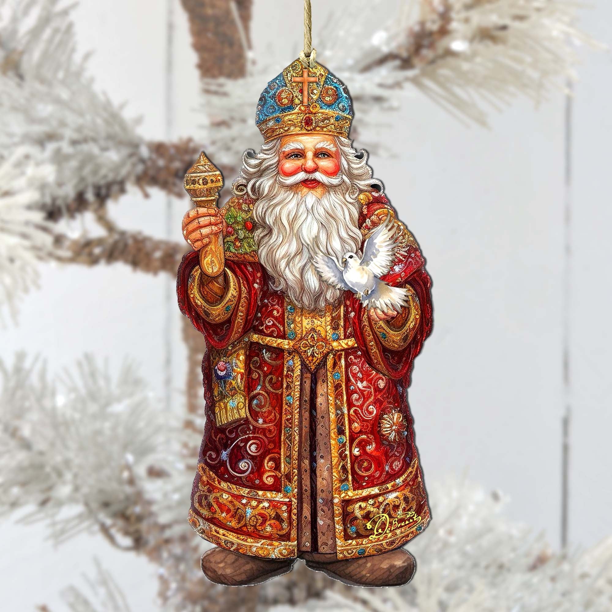 Santa's Dove of Hope Wooden Ornaments by G. Debrekht | Christmas Santa Snowman Décor - 8691416-0