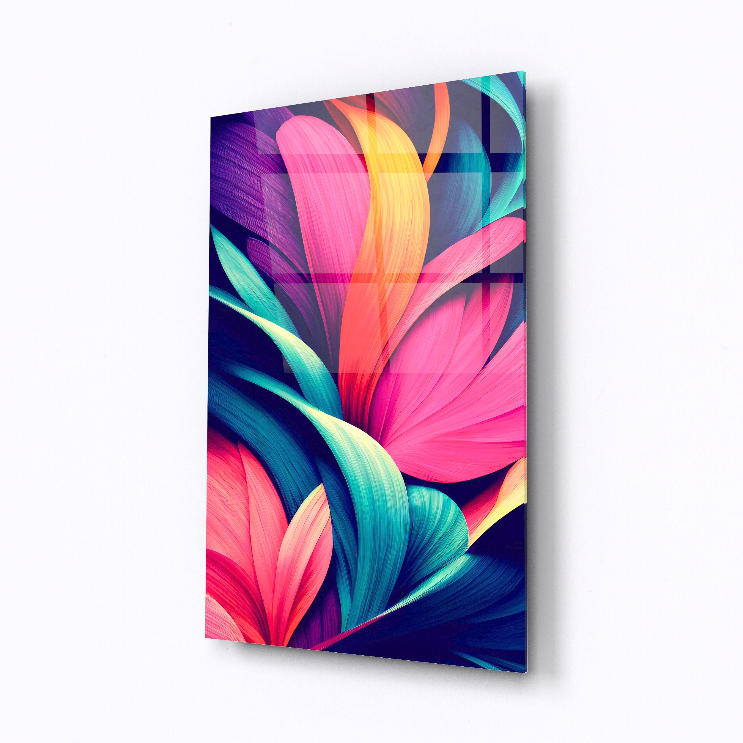 Tempered glass wall art Pink leaves-0