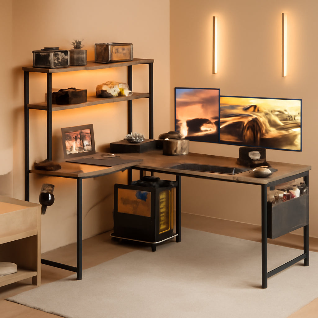 53 Inch L Shaped Gaming Desk Grey Oak Home Office Workspace