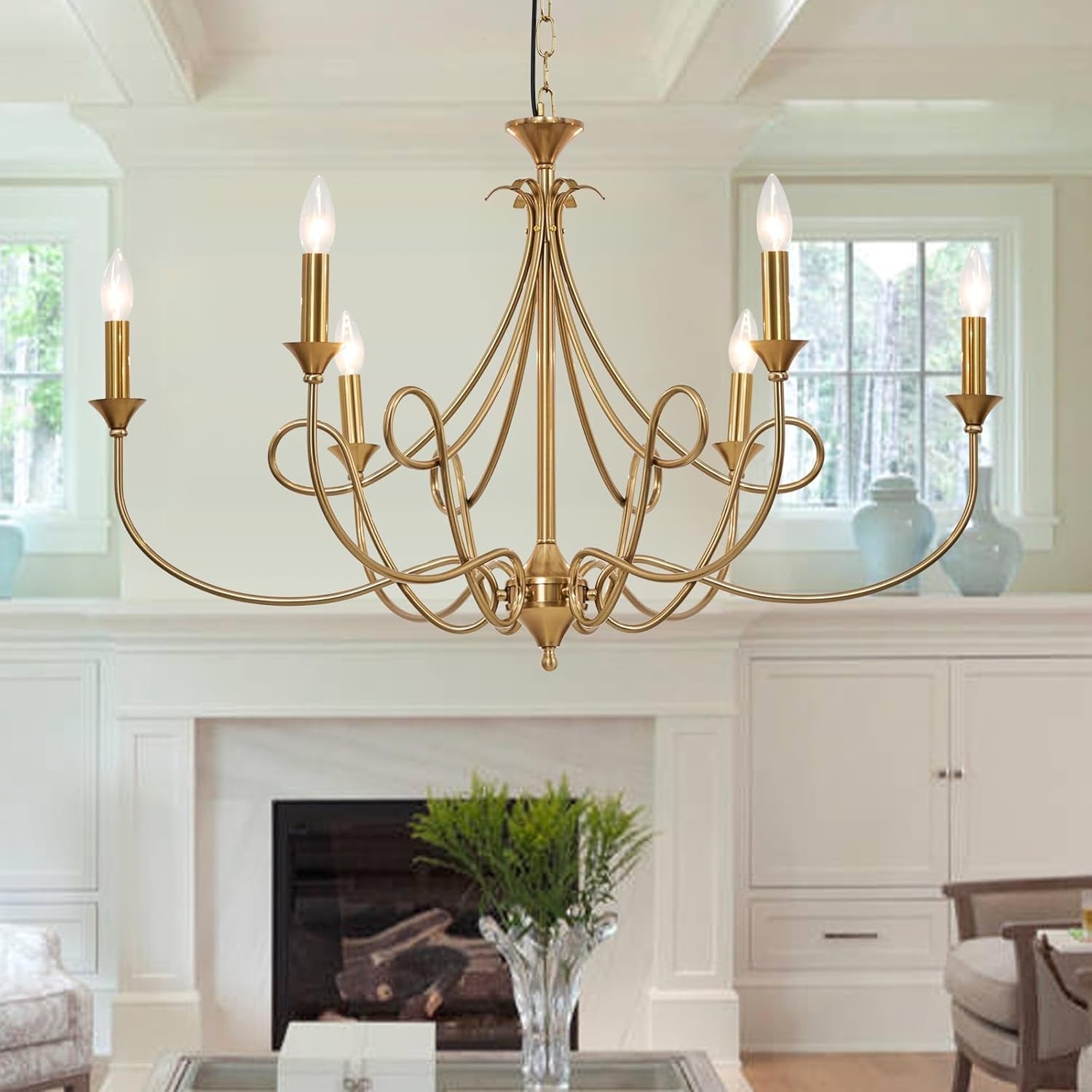 Six-Light 36.6-Inch Brass Candle Chandelier Dining Room-0