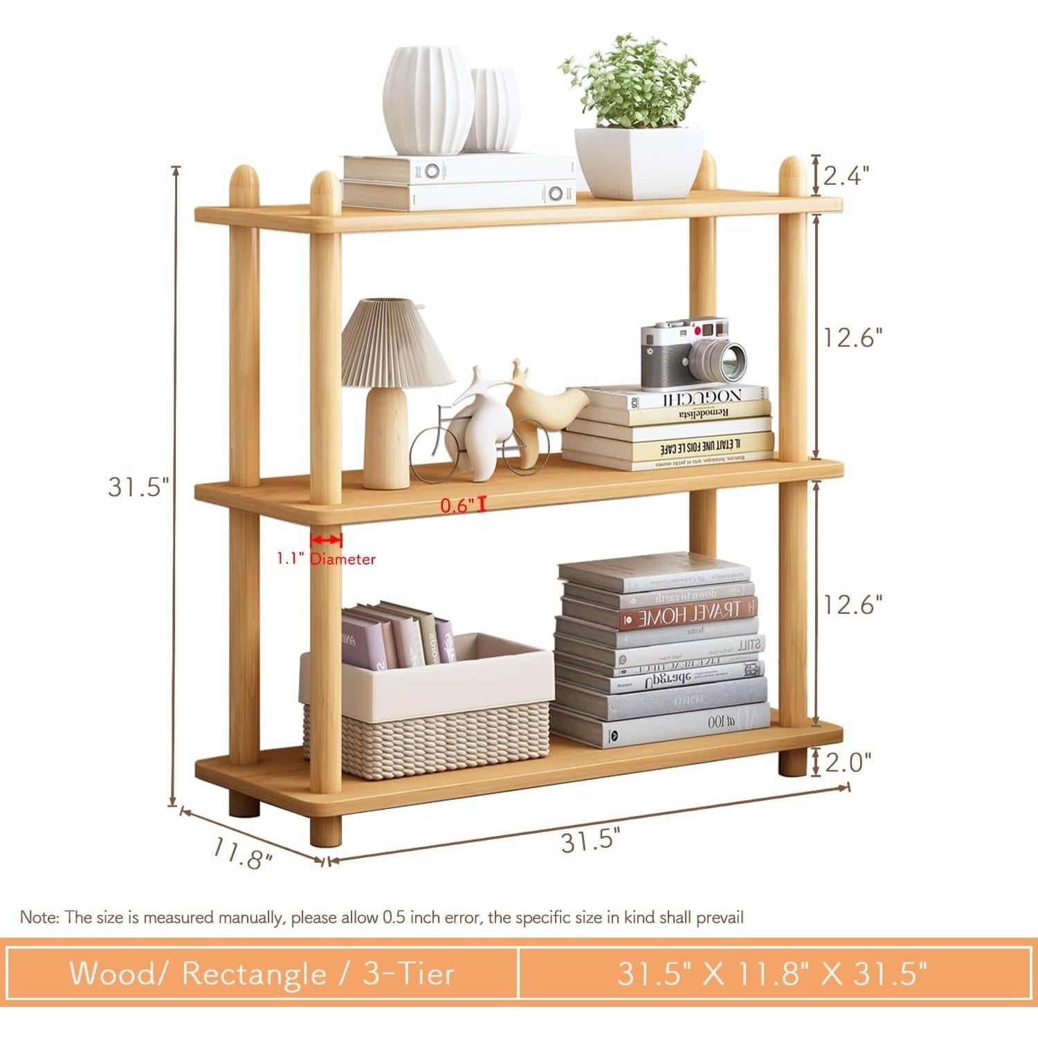 3 Tier Wooden Shelf Bookcase Oak Free Standing Unit
