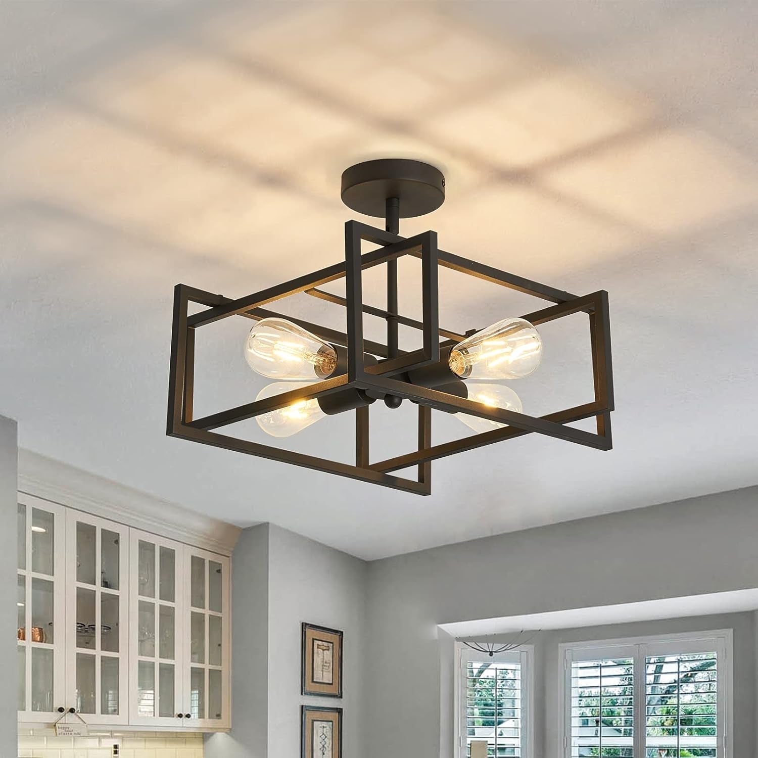 Black Four Light Farmhouse Ceiling Light Luminaire-0
