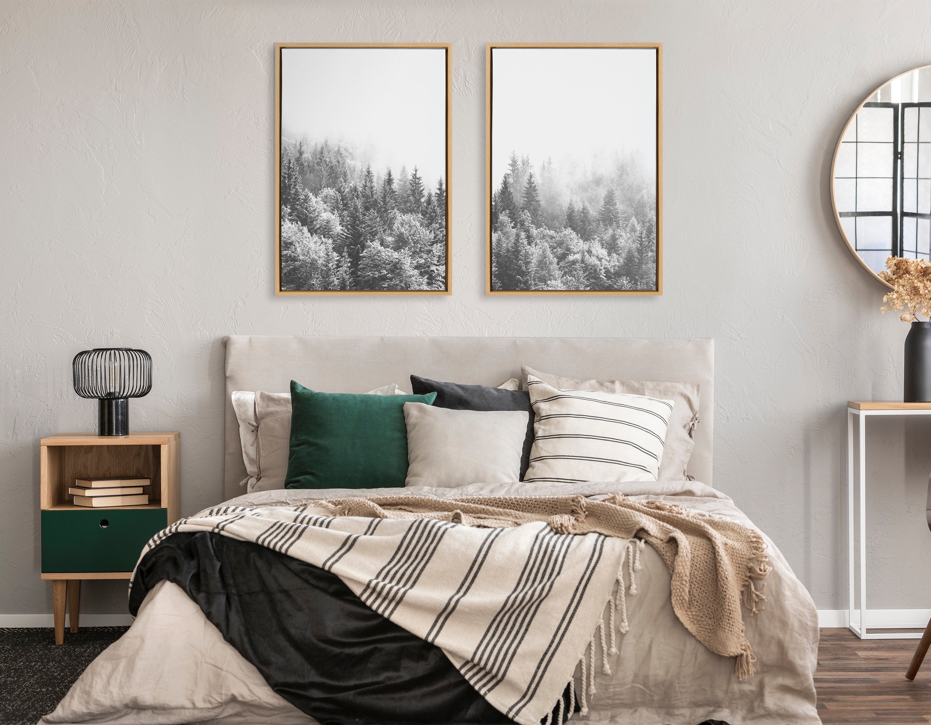 Sylvie Forest On A Foggy Day Black and White Framed Canvas Set by The Creative Bunch Studio