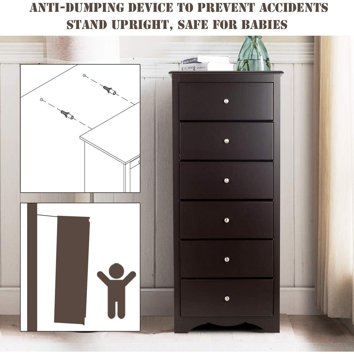 Brown Wood 6 Drawer Dresser For Bedroom Storage Unit