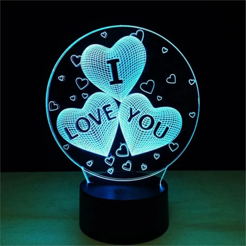 3D Love Heart Visual Acrylic Lamp for Table Decor Birthday Valentine's Day Gift