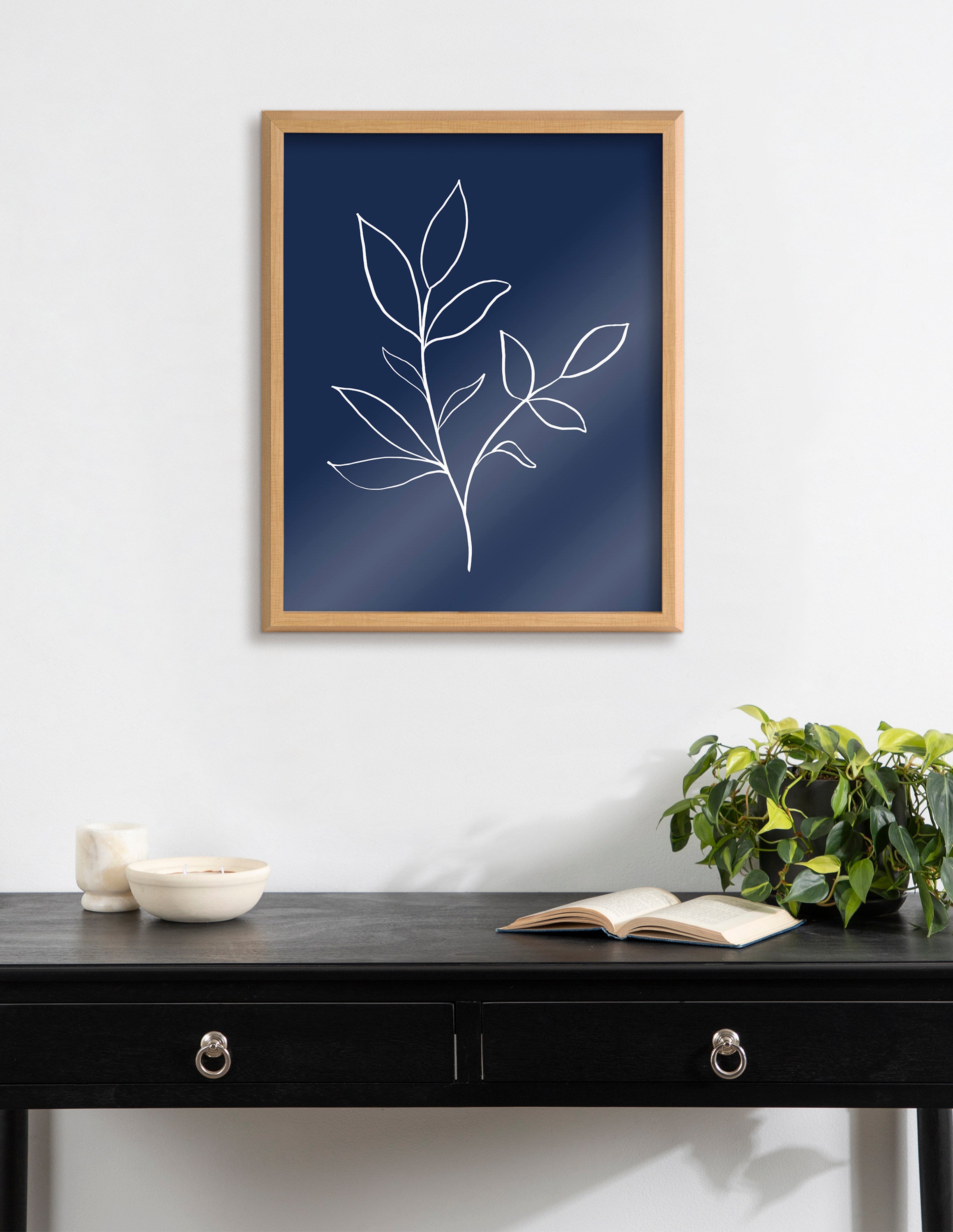 Blake Modern Blue Botanical Line Sketch Print 2 Framed Printed Glass by The Creative Bunch Studio