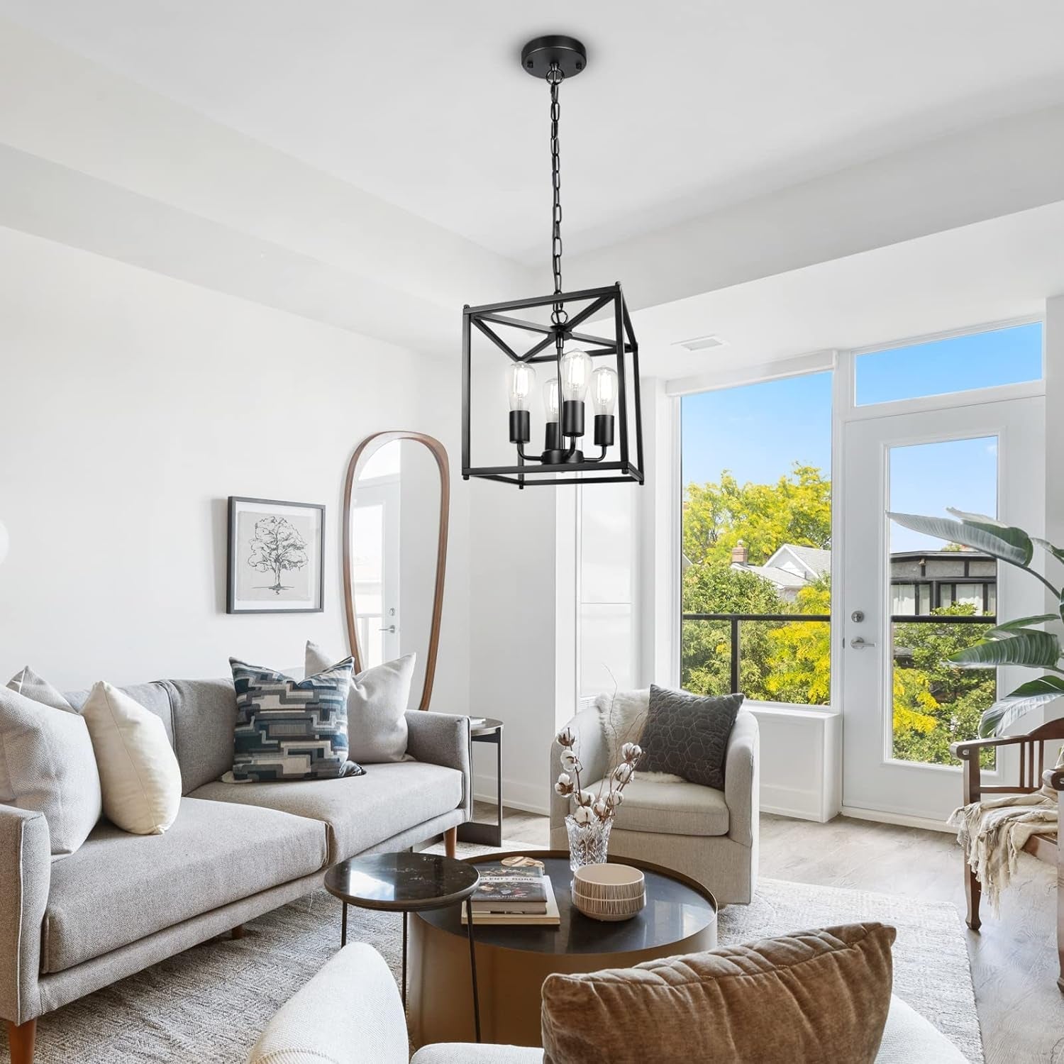 Black Farmhouse 4 Light Chandelier Pendant Light Adjustable