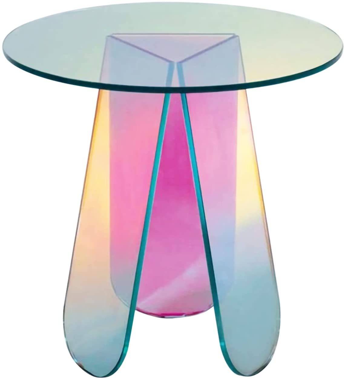 Acrylic Rainbow Color Coffee Table – Iridescent Round Modern Accent Table-0