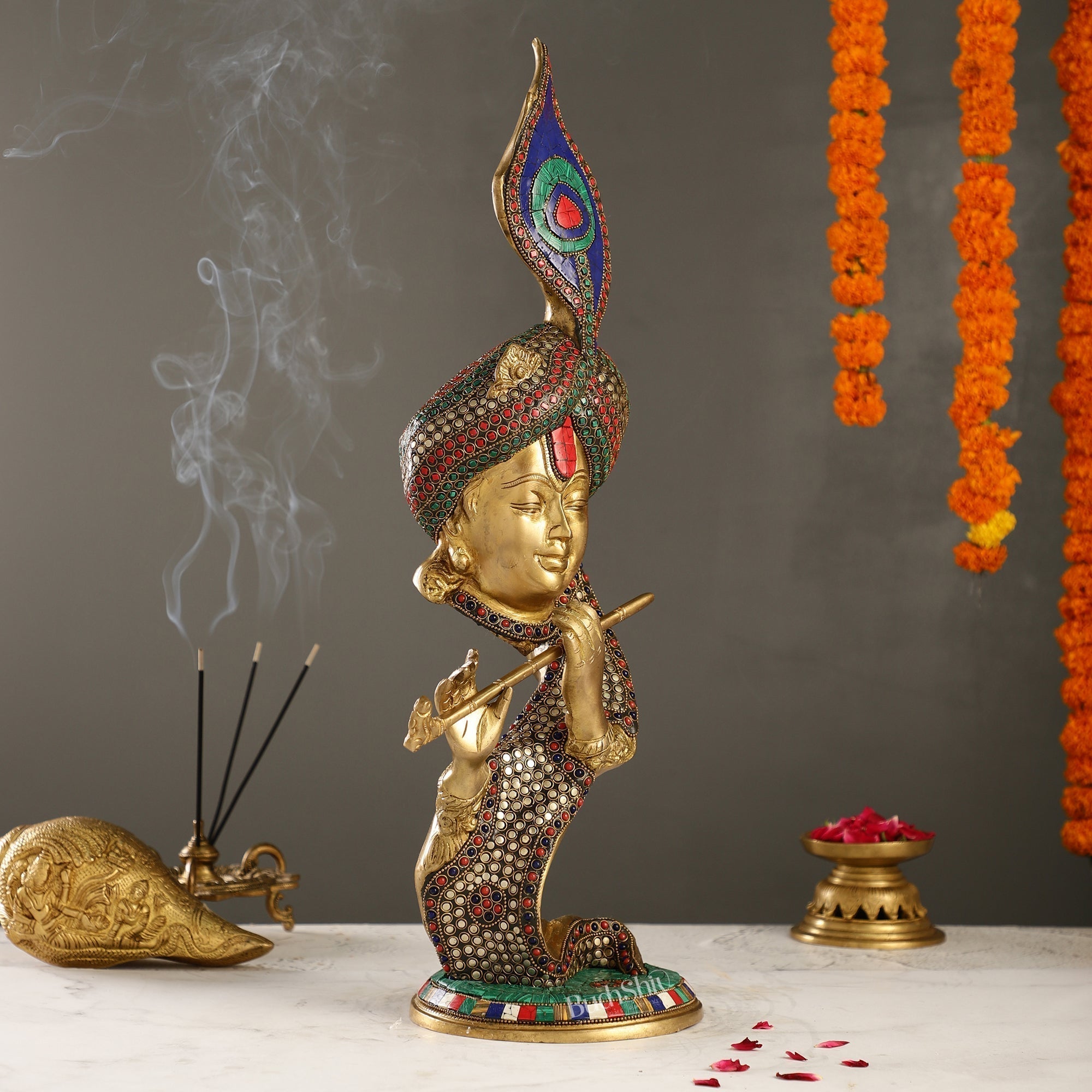 Beautiful Krishna Brass Idol Showpiece 20"-2