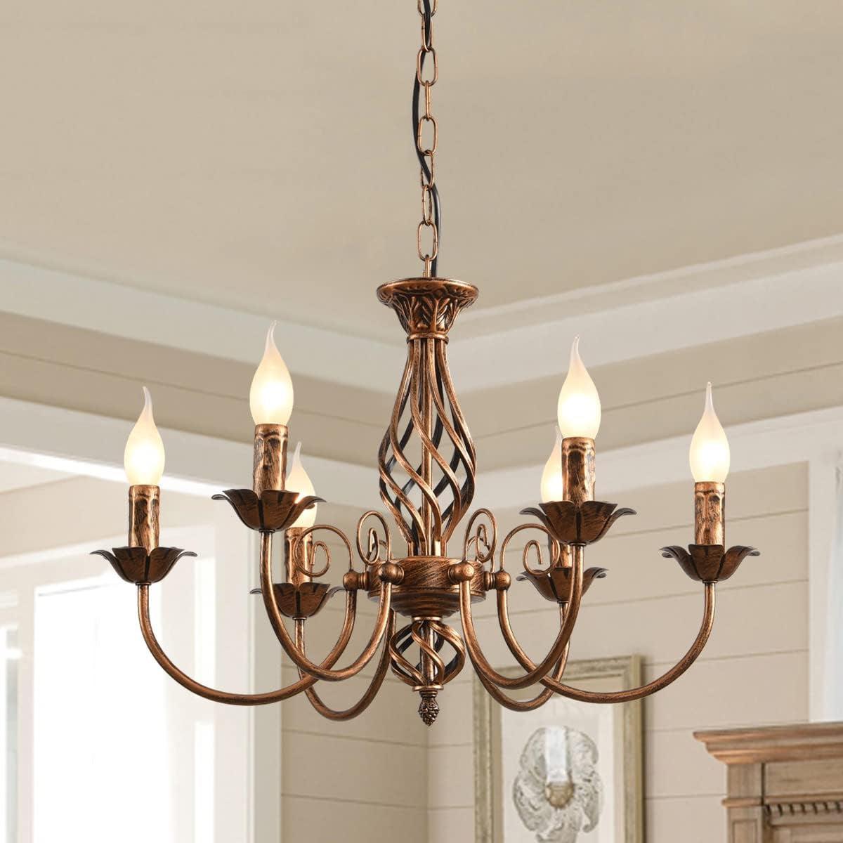 Bronze Rustic Farmhouse Chandelier 6 Light Pendant-0