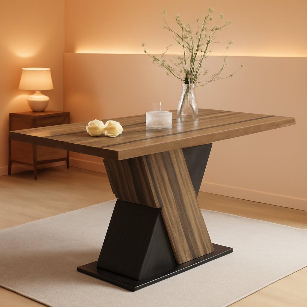 55 Inch Walnut Solid Industrial Dining Table Seats Six