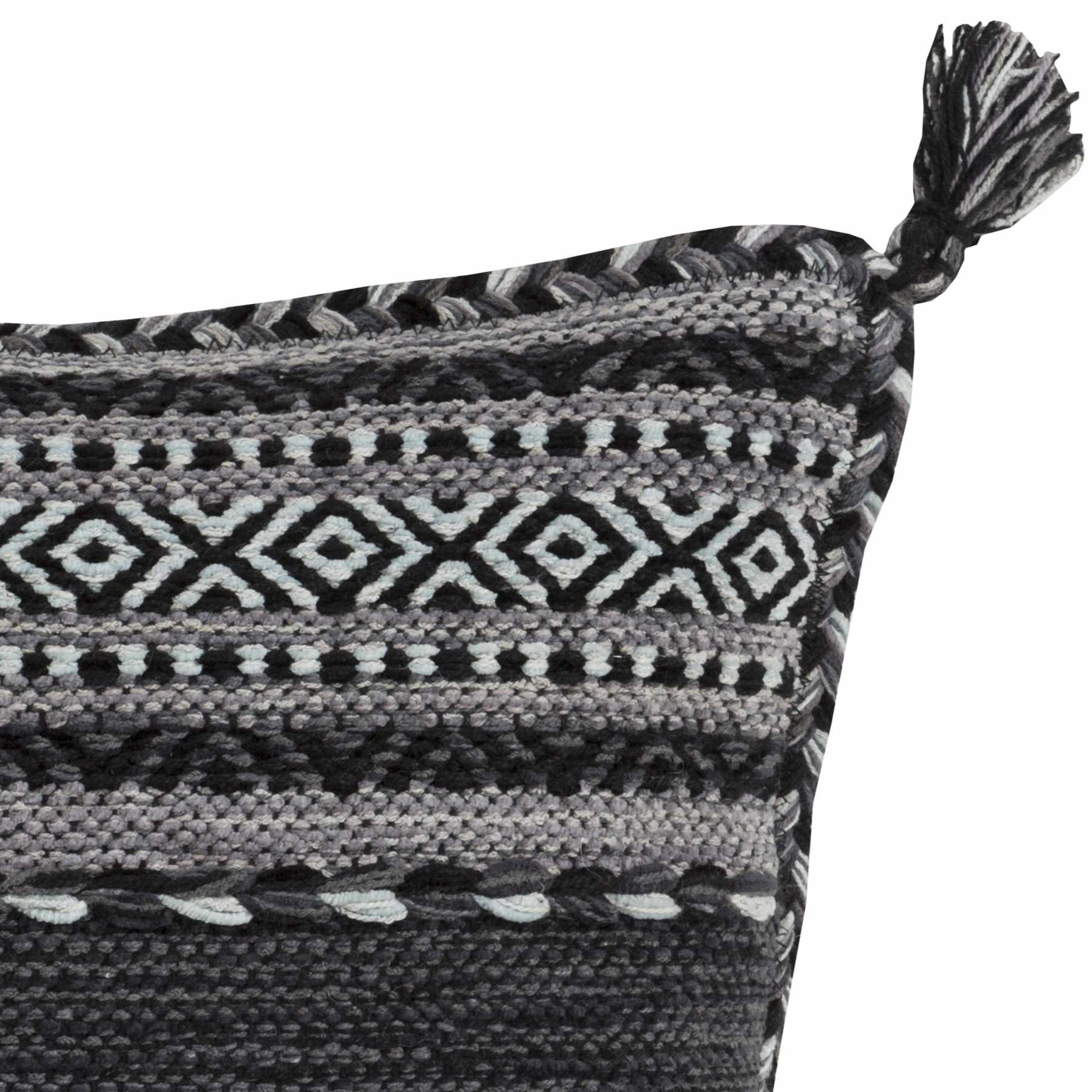 Bensalem Black Geometric Fringe Throw Pillow-2