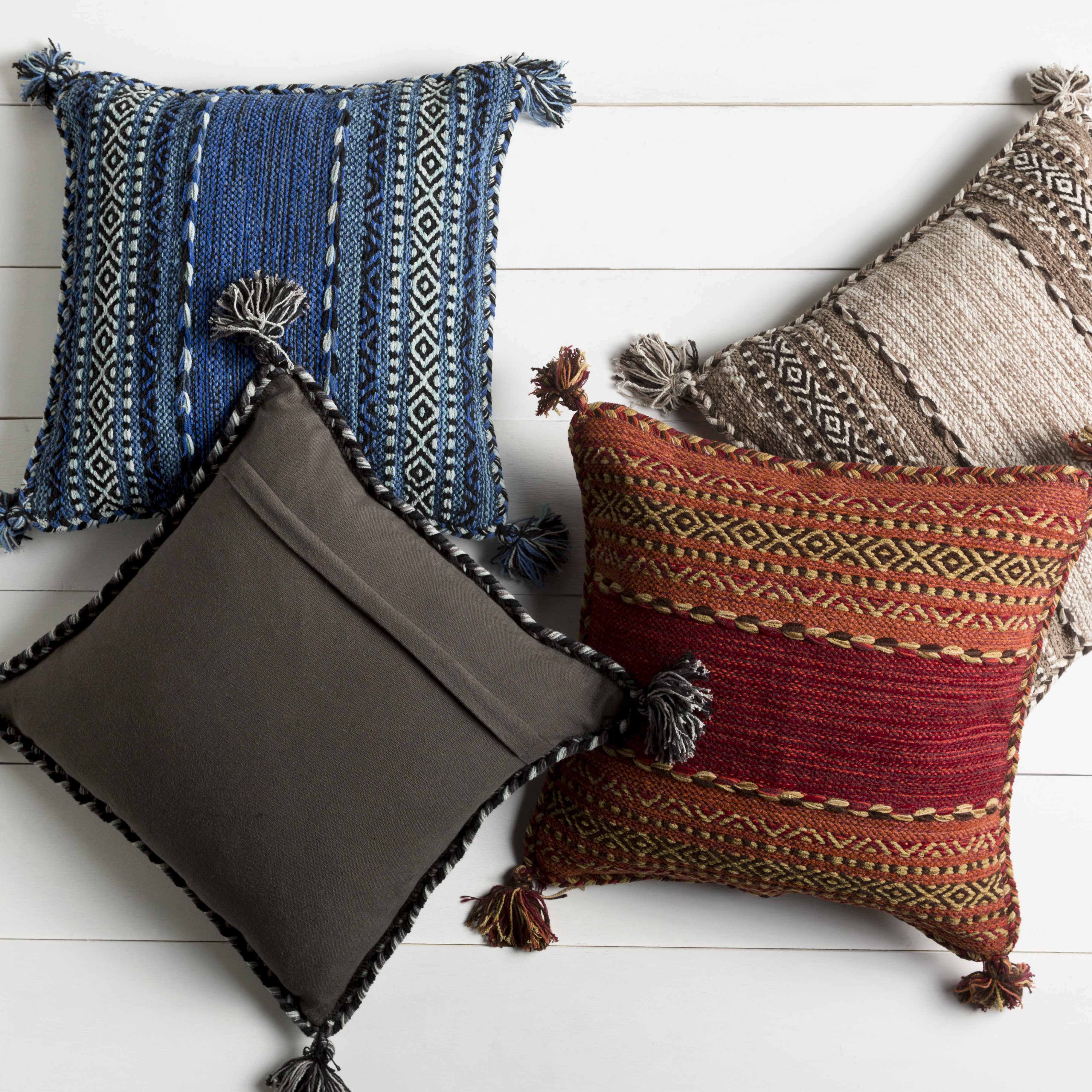 Bensalem Black Geometric Fringe Throw Pillow-4