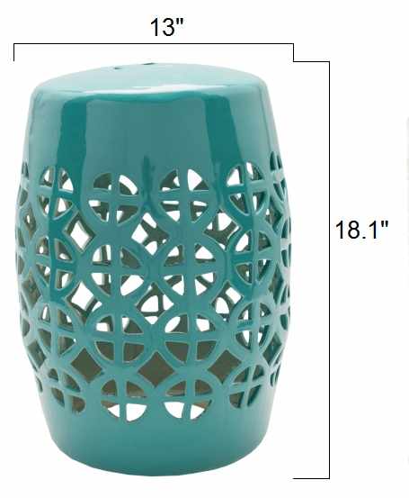 Blue Teal Geometric Ceramic Stool-3