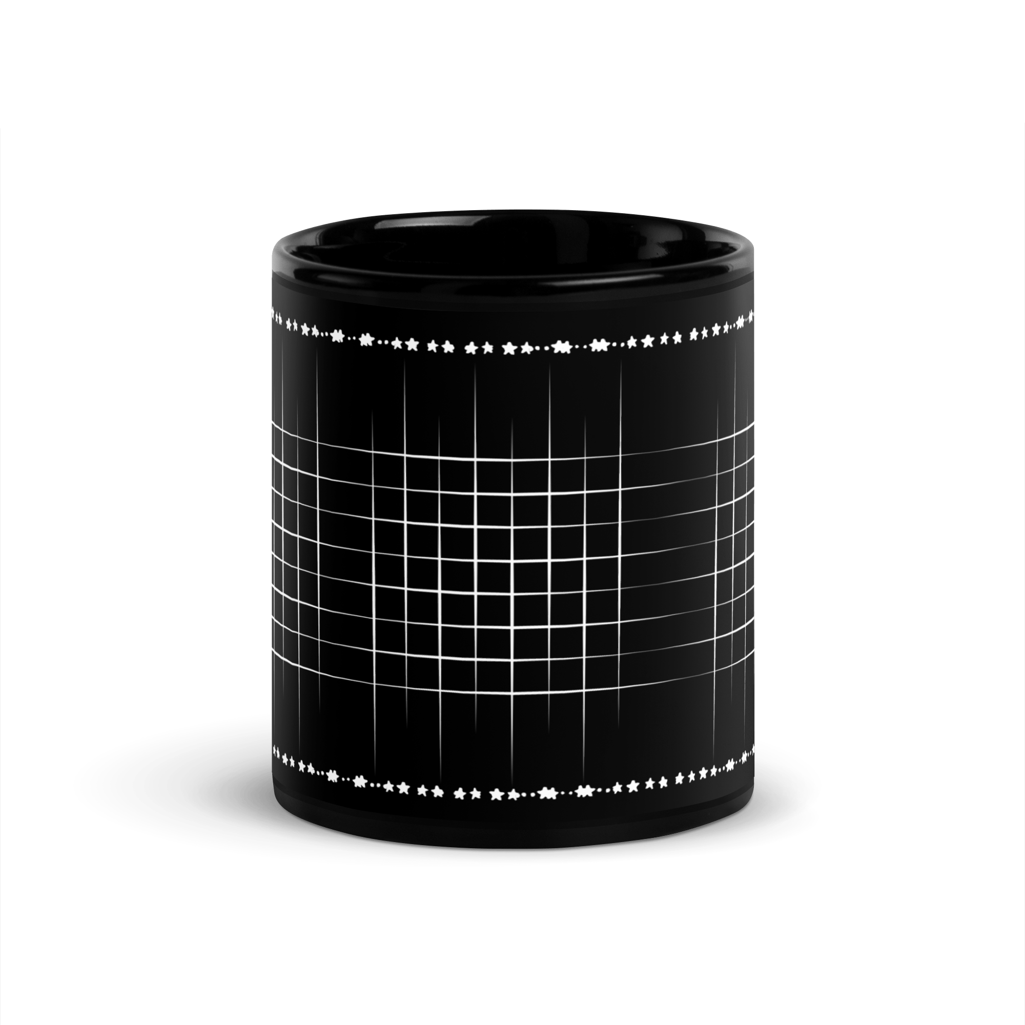 Aura Black Coffee Mugs with Grid design by HadiArts-2