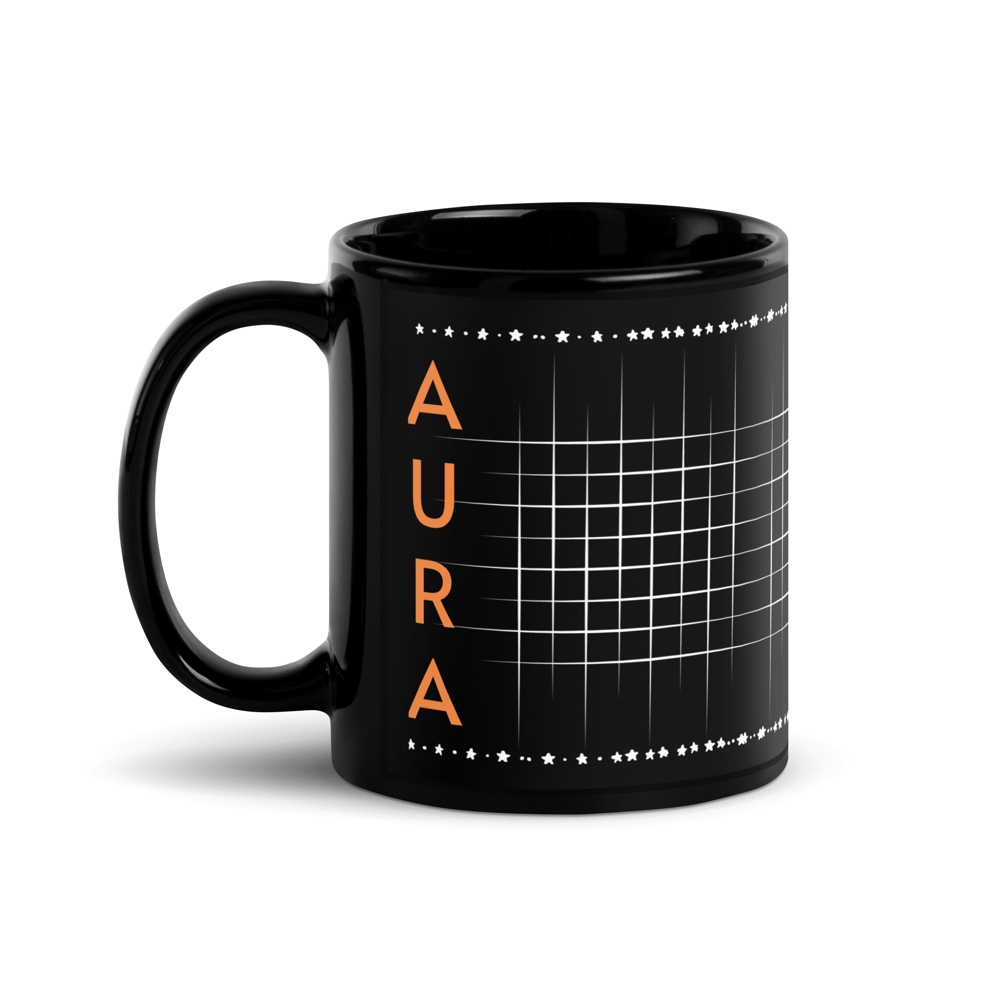 Aura Black Coffee Mugs with Grid design by HadiArts-4