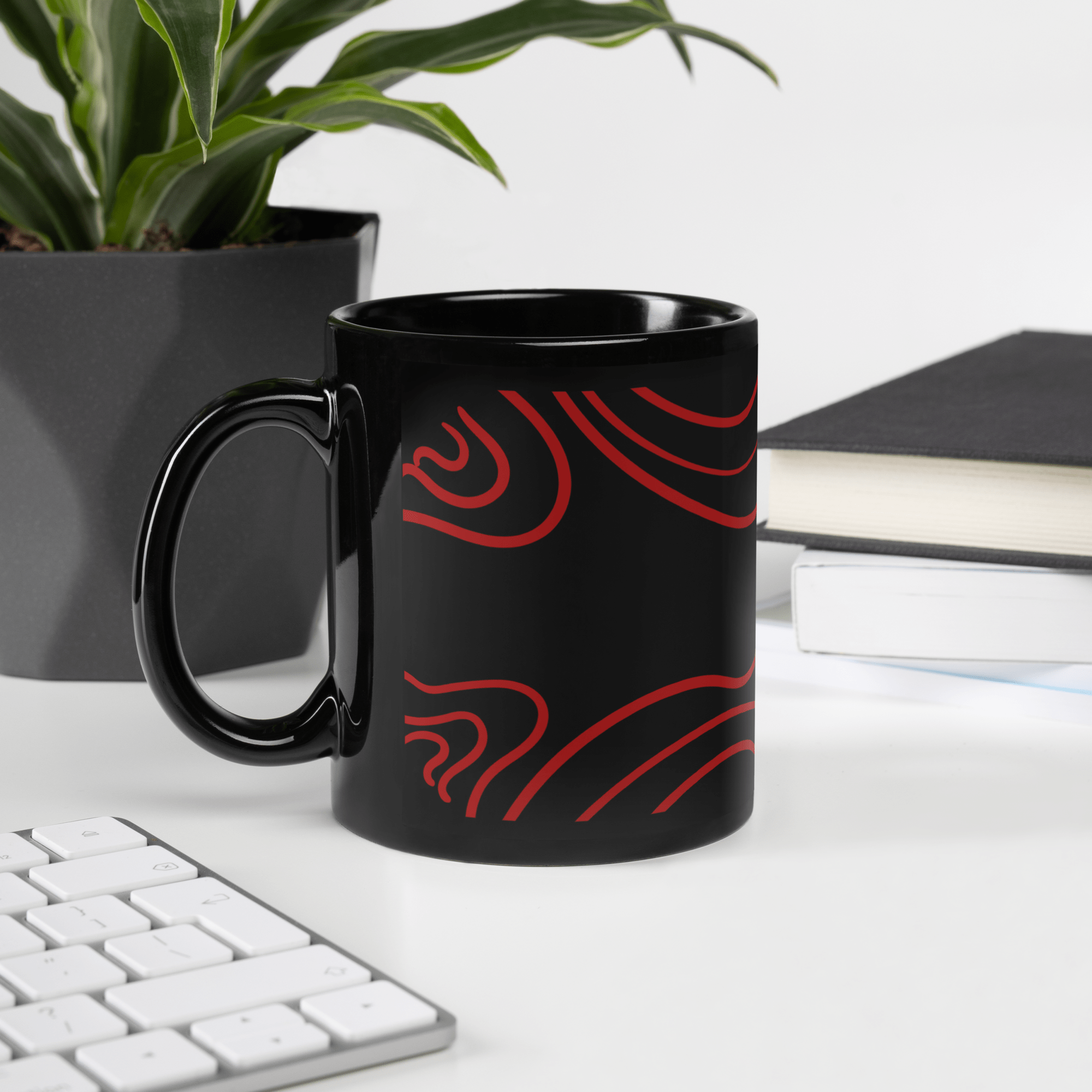 Ceramic Coffee Mugs Abstract Red Line Design By HadiArts-7