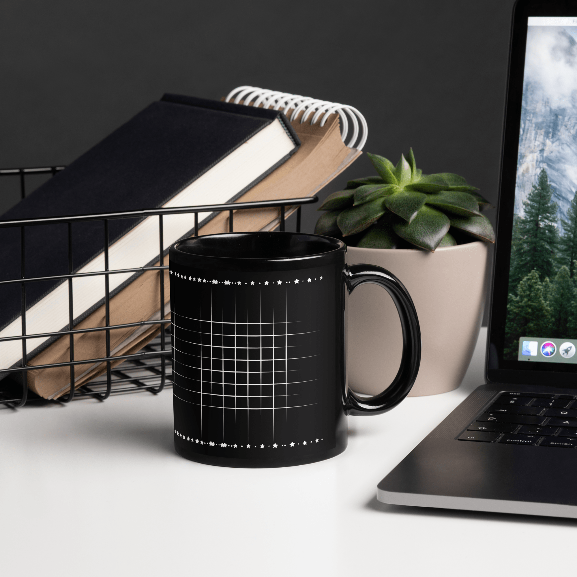 Aura Black Coffee Mugs with Grid design by HadiArts-5