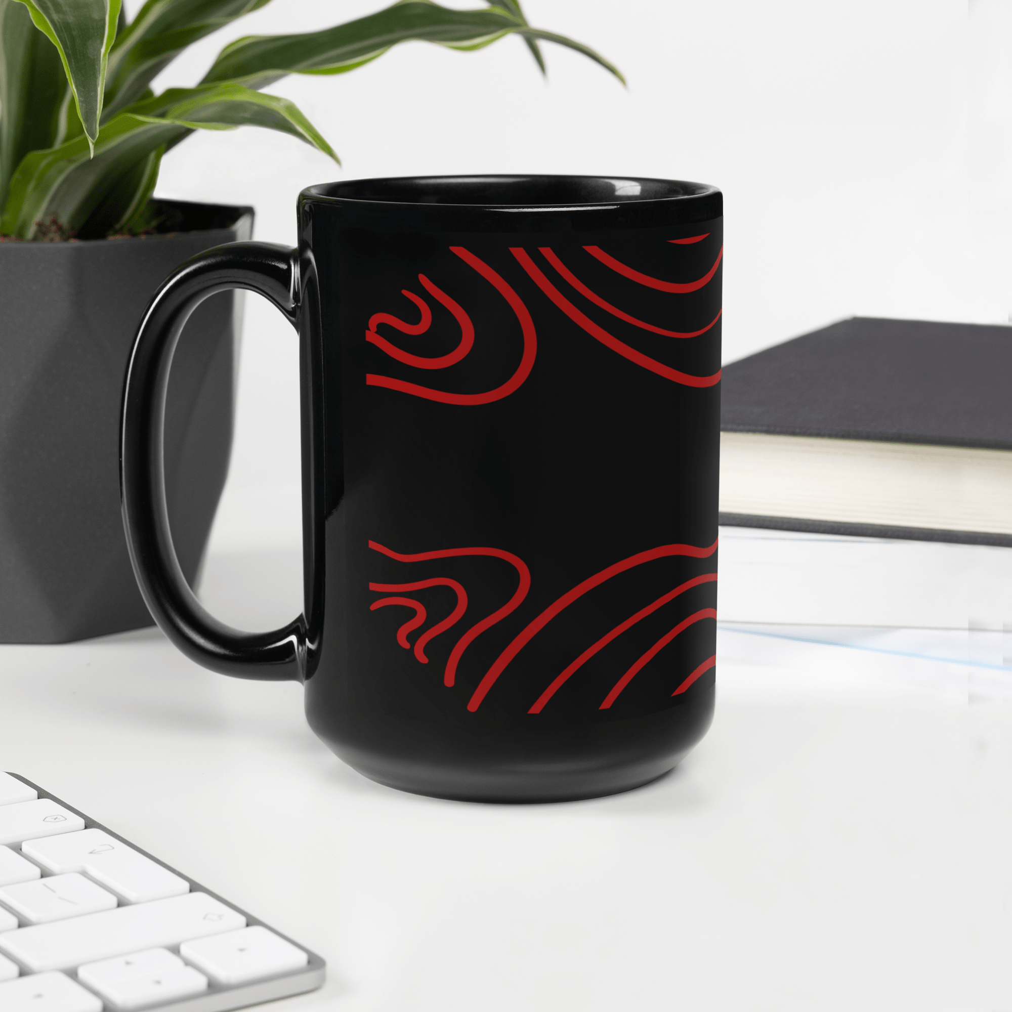 Ceramic Coffee Mugs Abstract Red Line Design By HadiArts-13