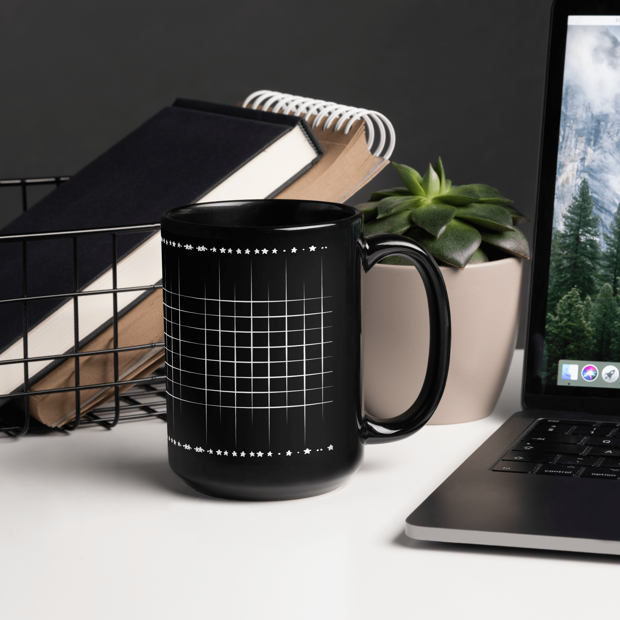 Aura Black Coffee Mugs with Grid design by HadiArts-10