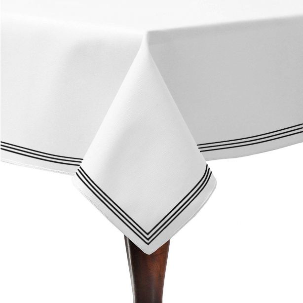 Triple Embroidery Border Sateen Poly Cotton Solid Table Cloth