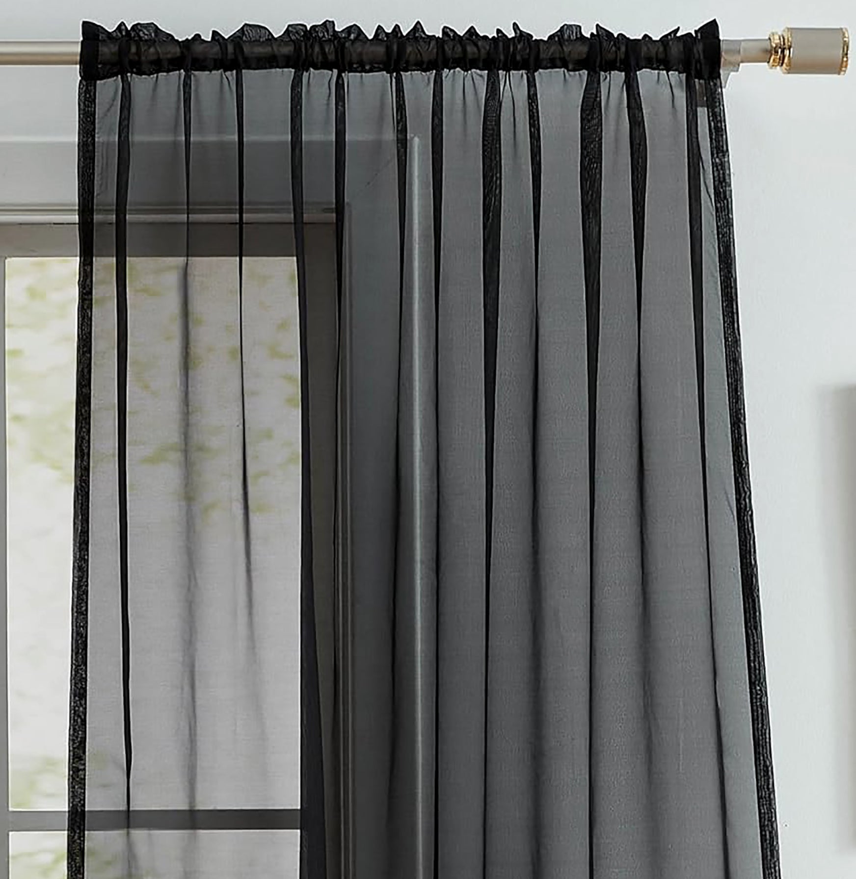 84" Inches Long - Black Sheer Window Rod Pocket Curtain Set (2 Panels)