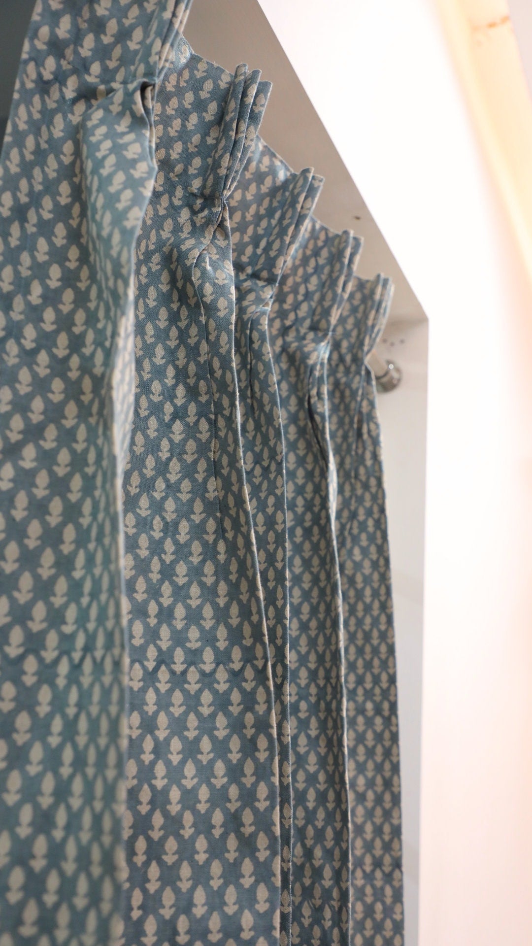 Block Print Blue Floral Pinch Pleated Curtains - Hariyali