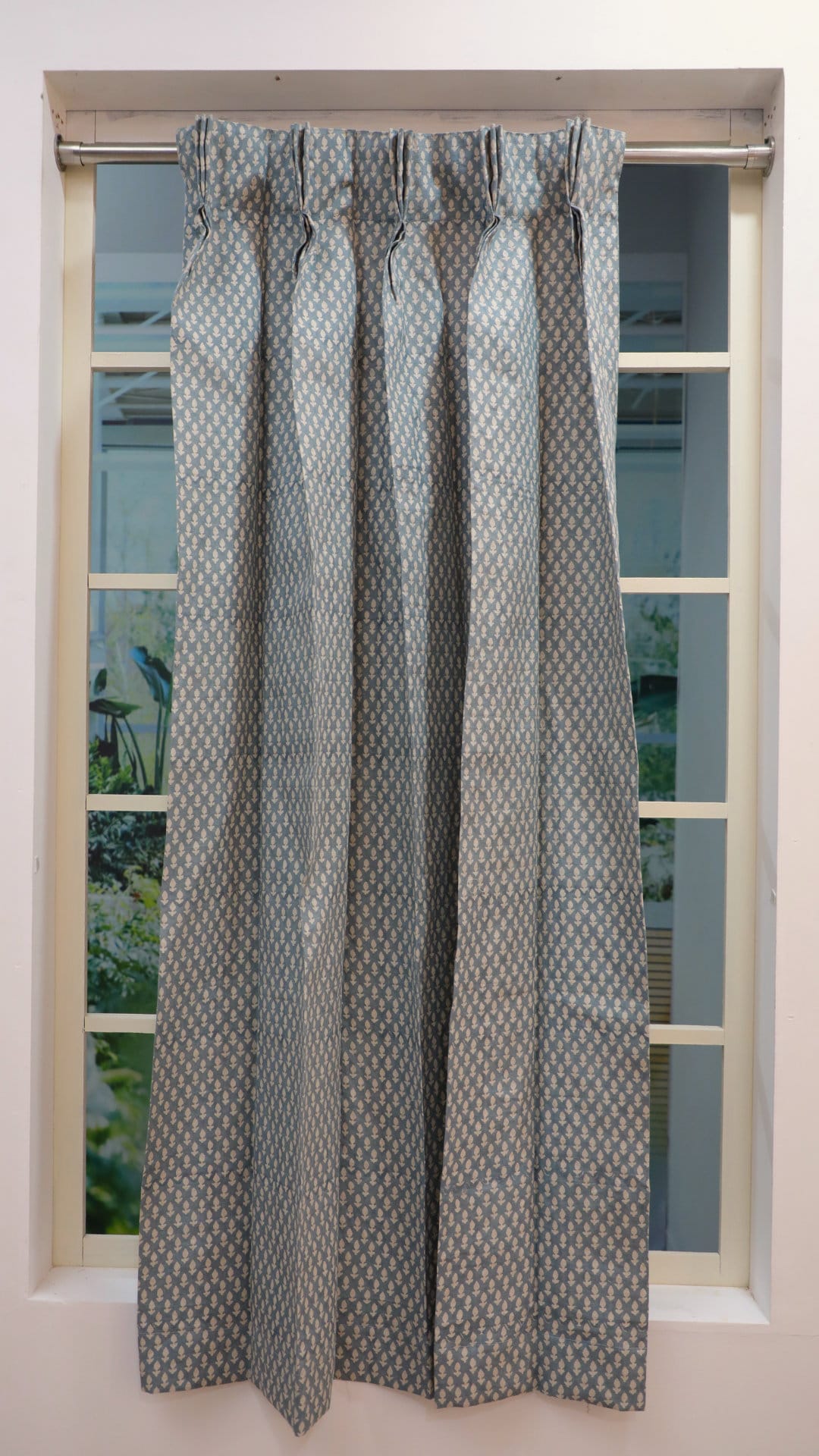 Block Print Blue Floral Pinch Pleated Curtains - Hariyali