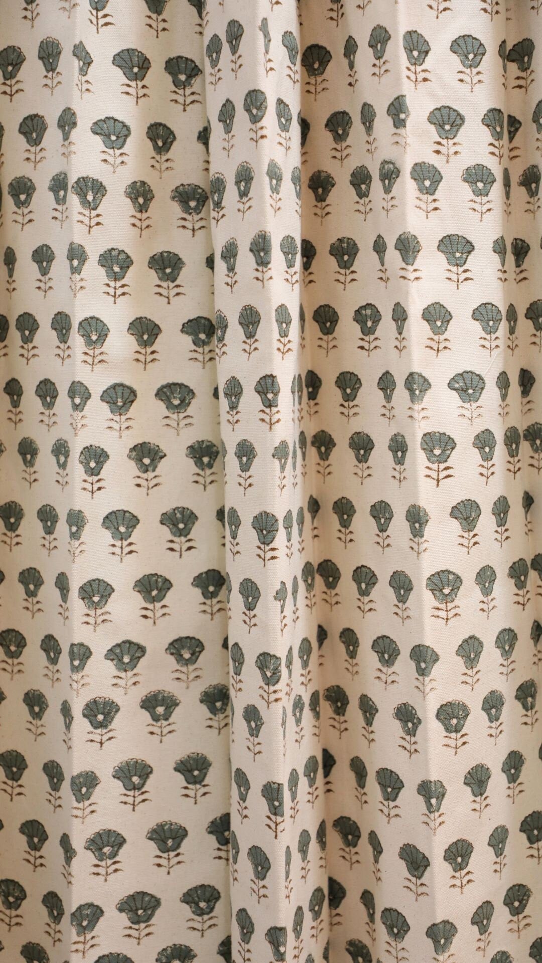 Handmade Block Print Gray Floral Curtains - Kohinoor