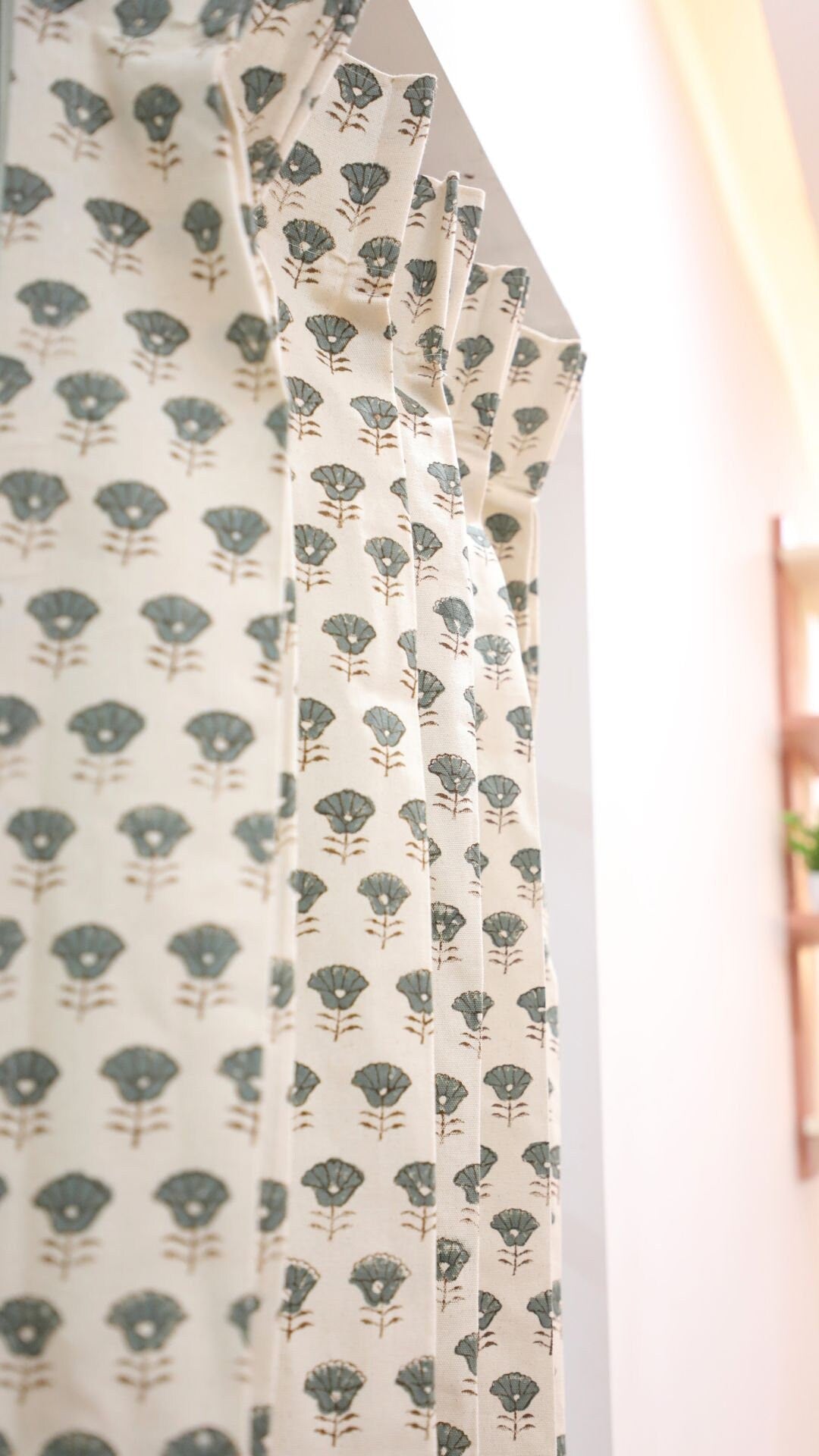 Handmade Block Print Gray Floral Curtains - Kohinoor