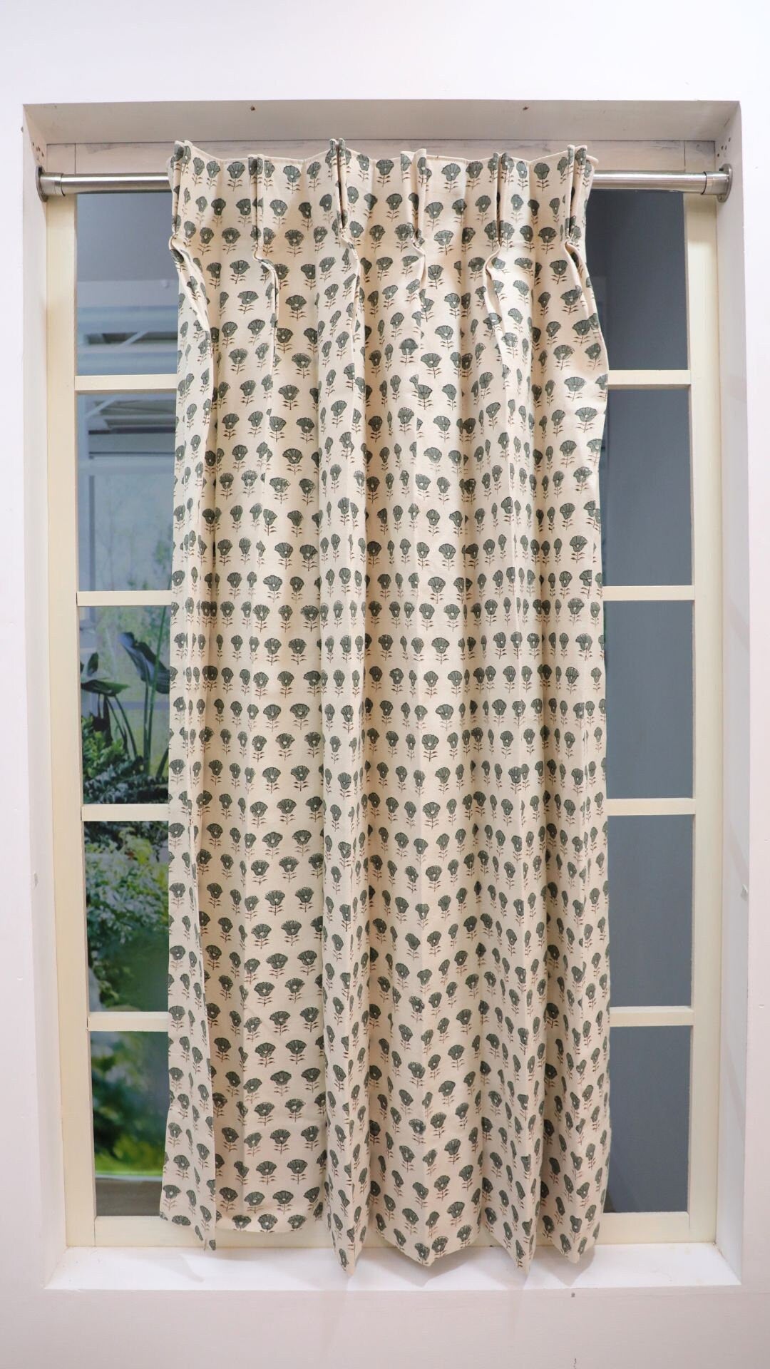 Handmade Block Print Gray Floral Curtains - Kohinoor