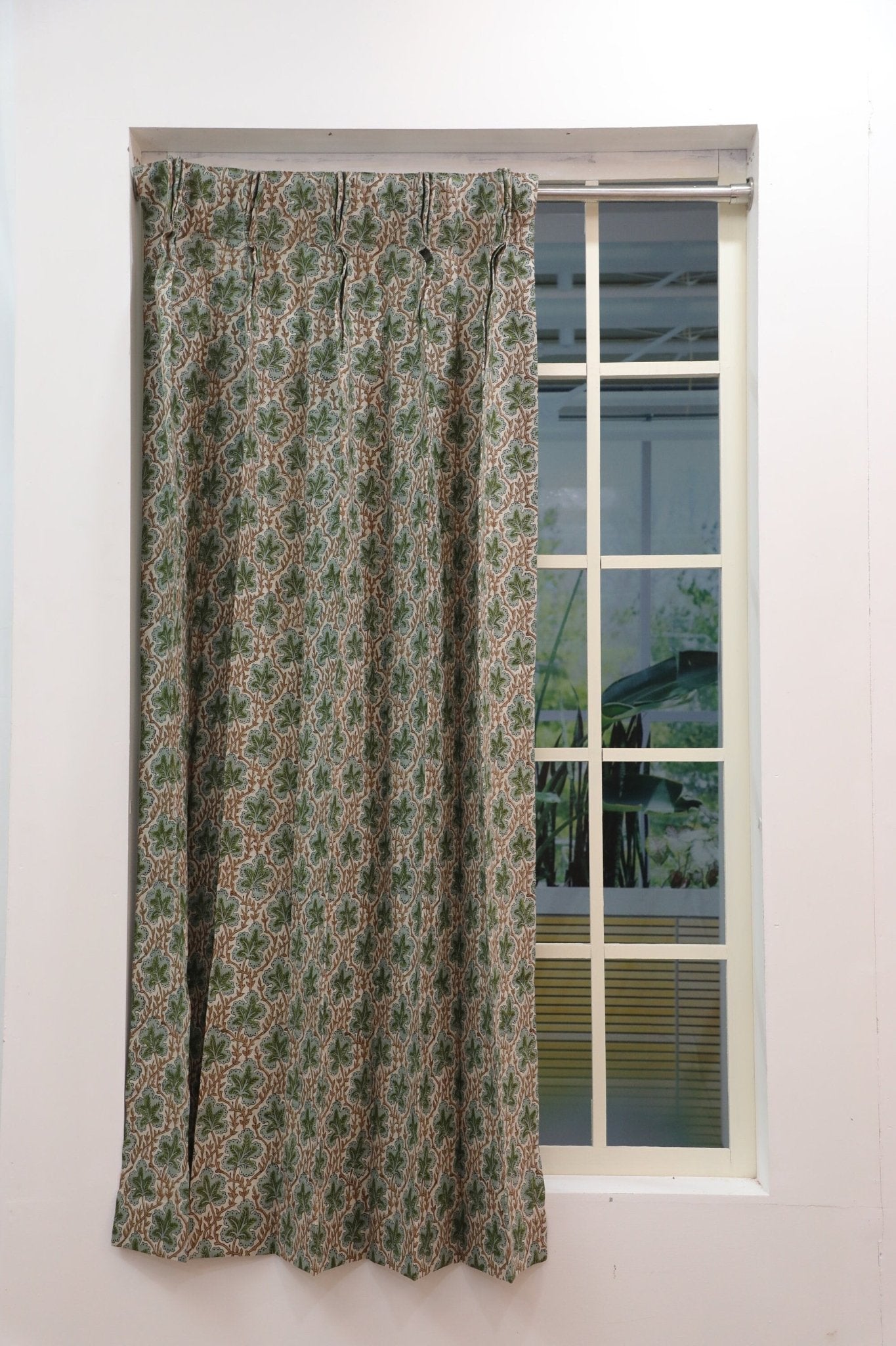 Block Print Linen Green Floral Curtains - Pushp Samhita