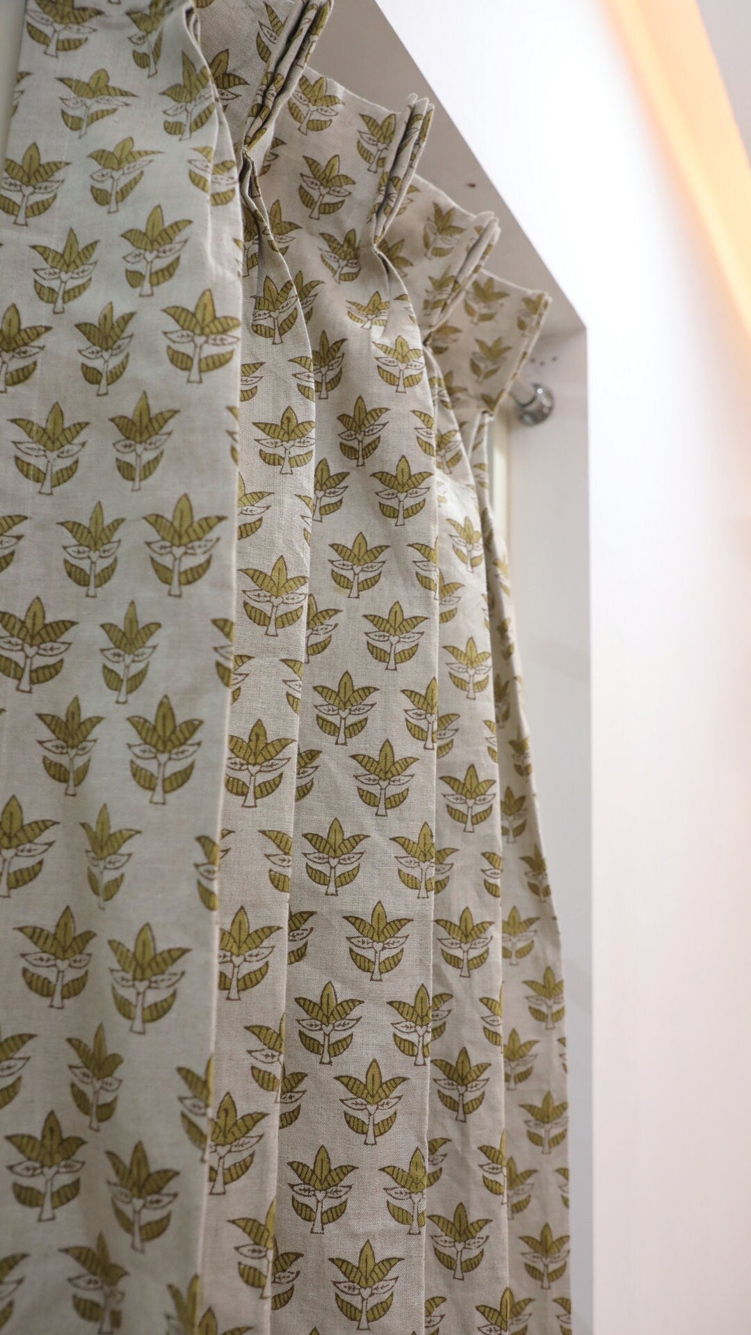 Block Print Green Floral Saat Patti Bedroom Curtains