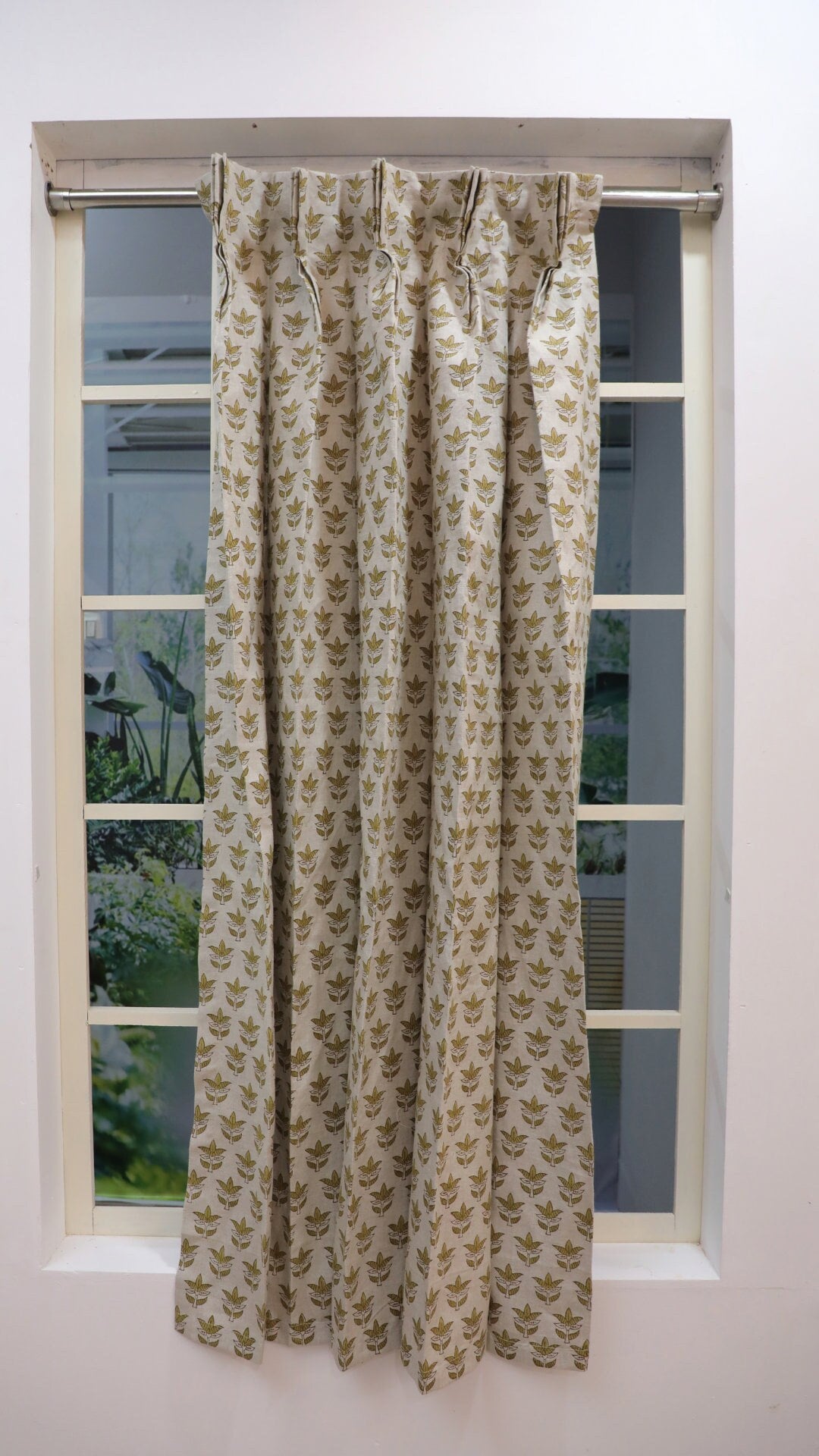 Block Print Green Floral Saat Patti Bedroom Curtains