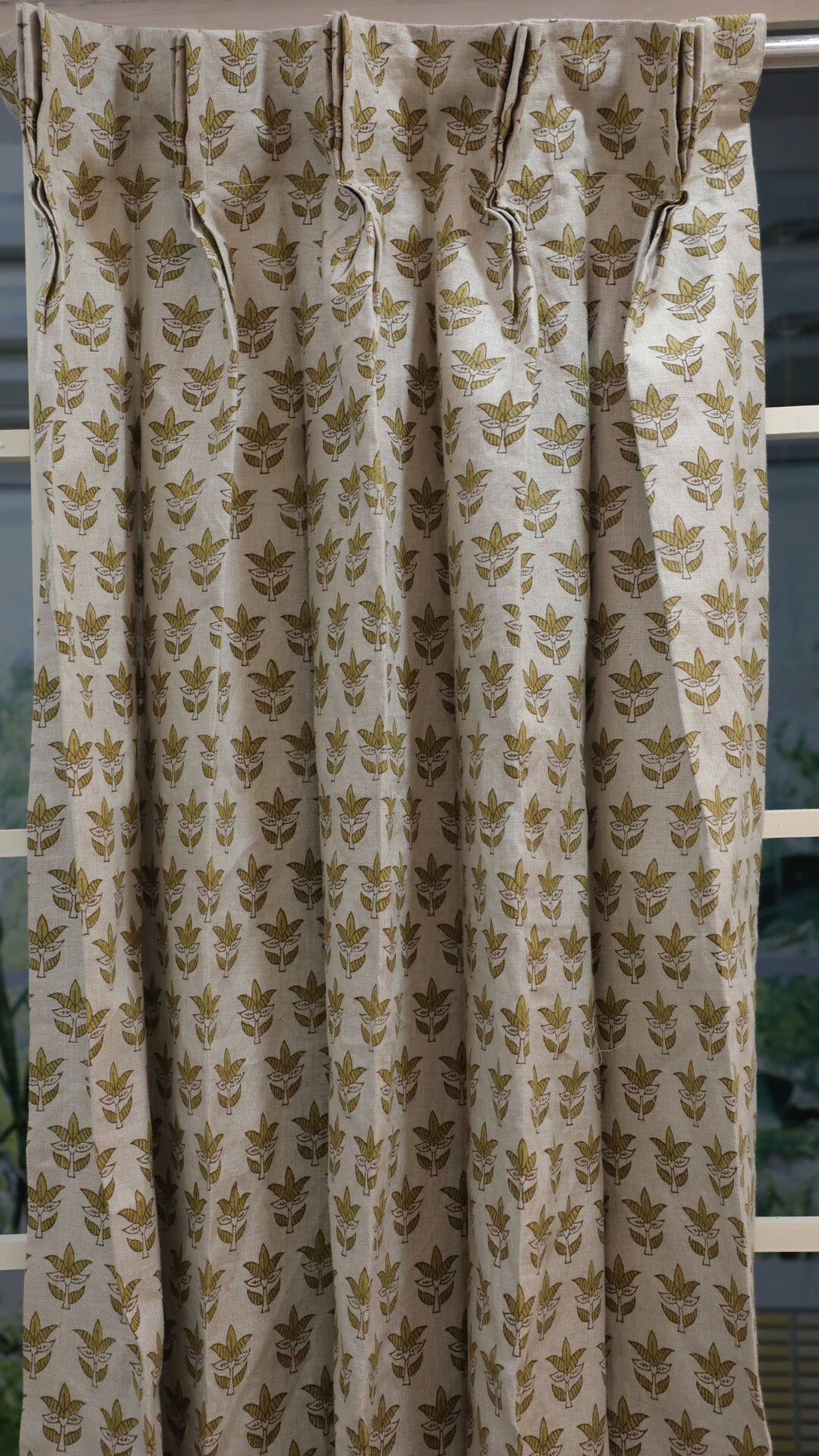 Block Print Green Floral Saat Patti Bedroom Curtains