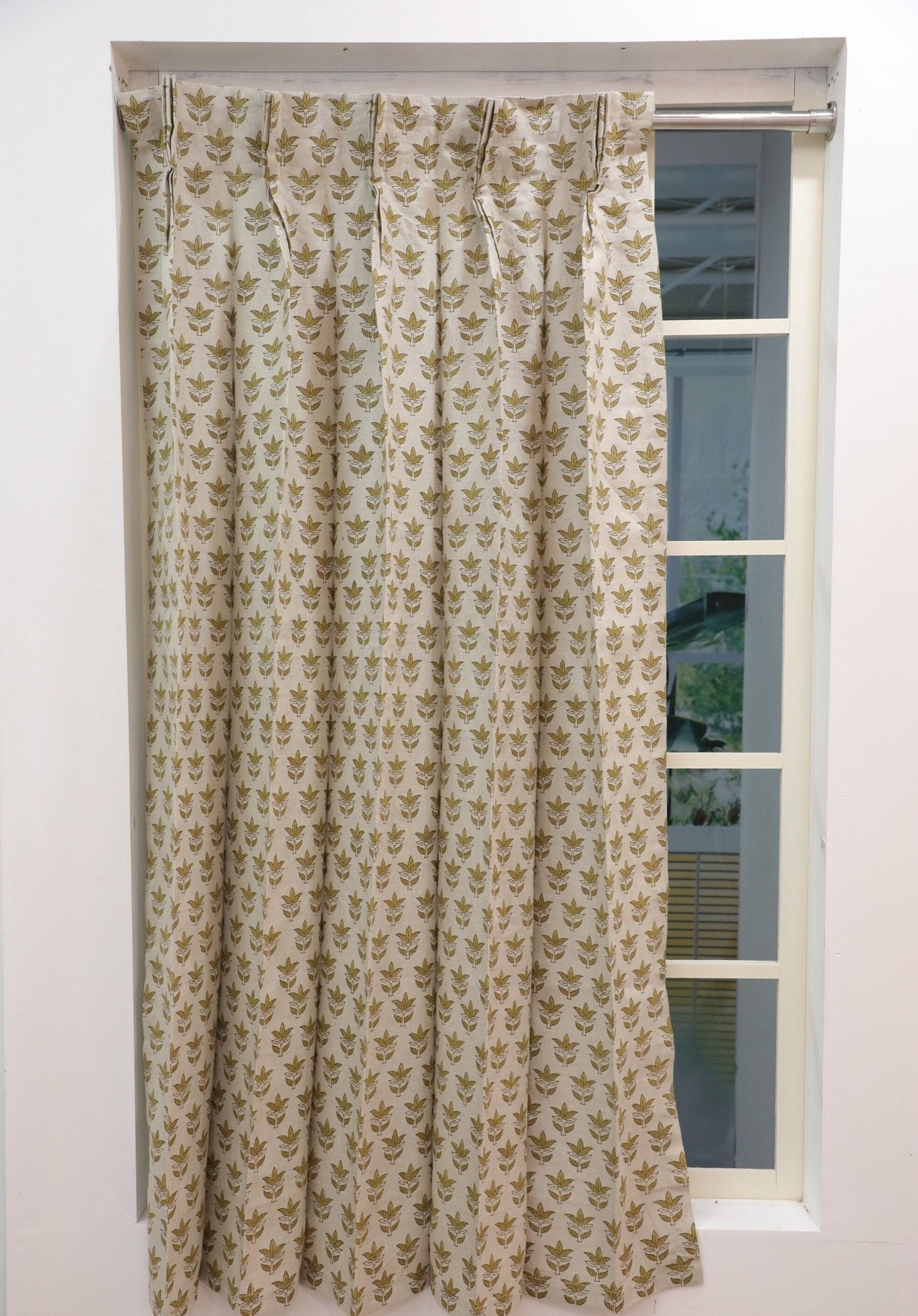 Block Print Green Floral Saat Patti Bedroom Curtains