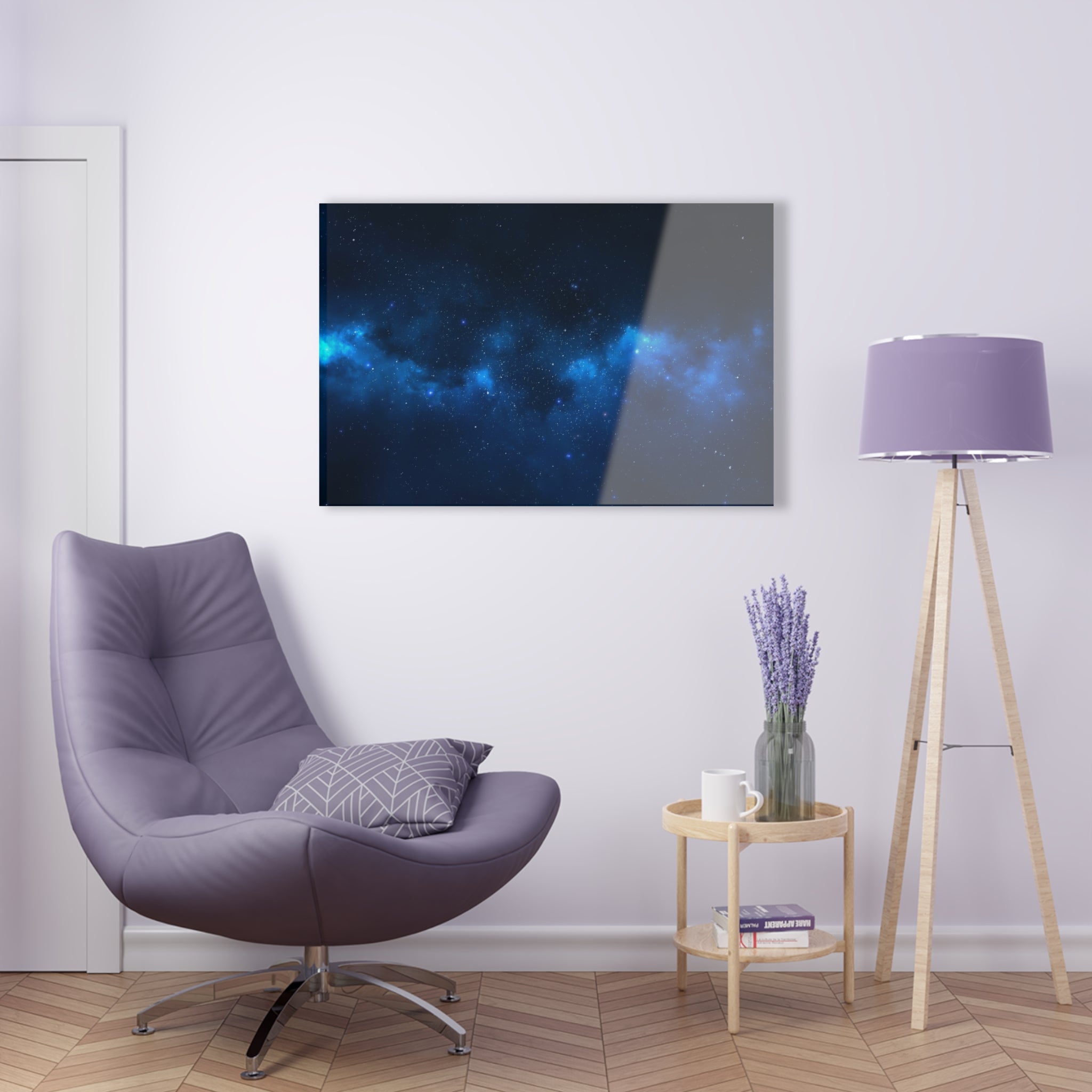 Blue stardust home decor. Glass wall art