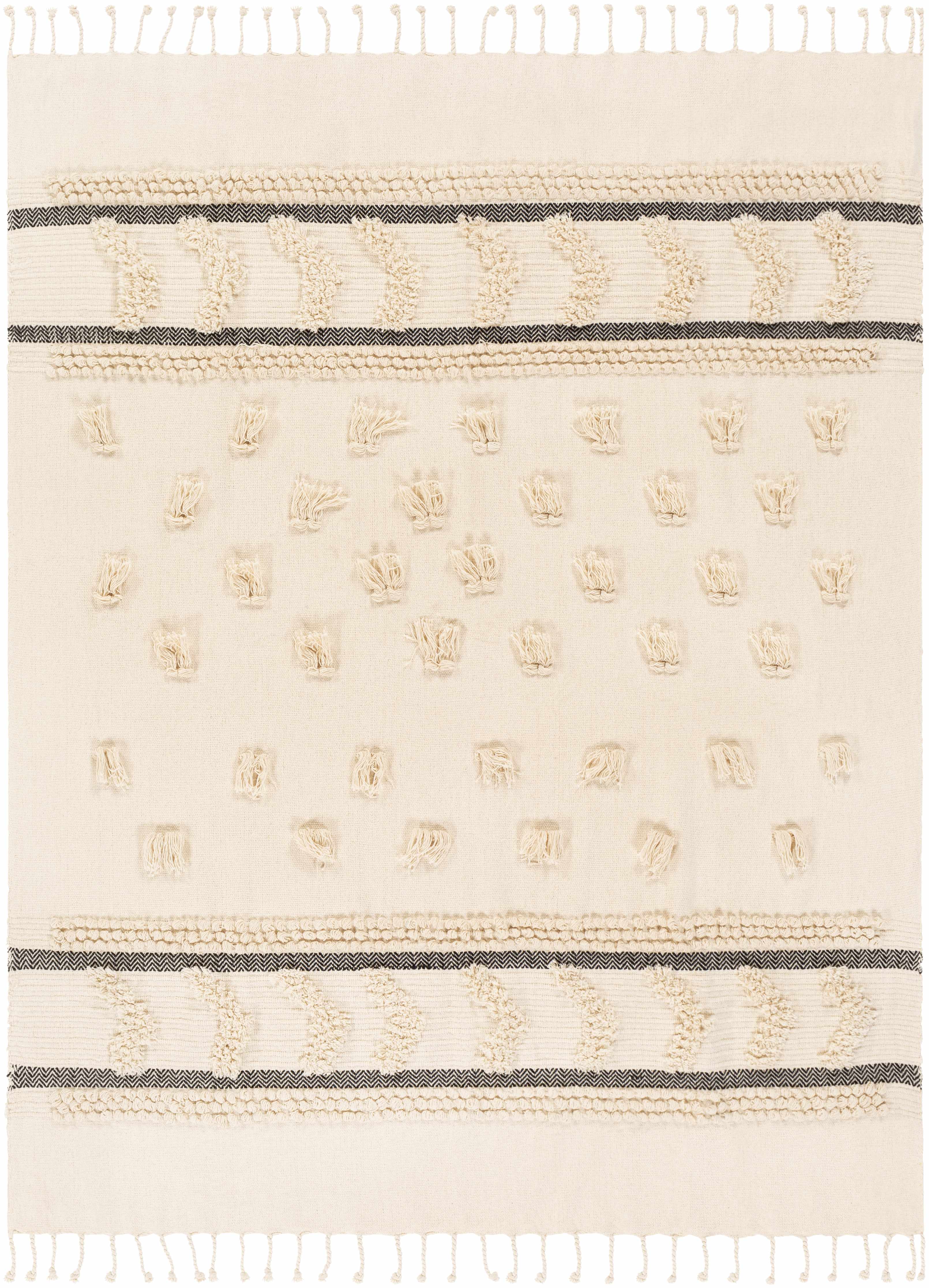 Boondall Ivory Cotton Throw Blanket with tassels-3