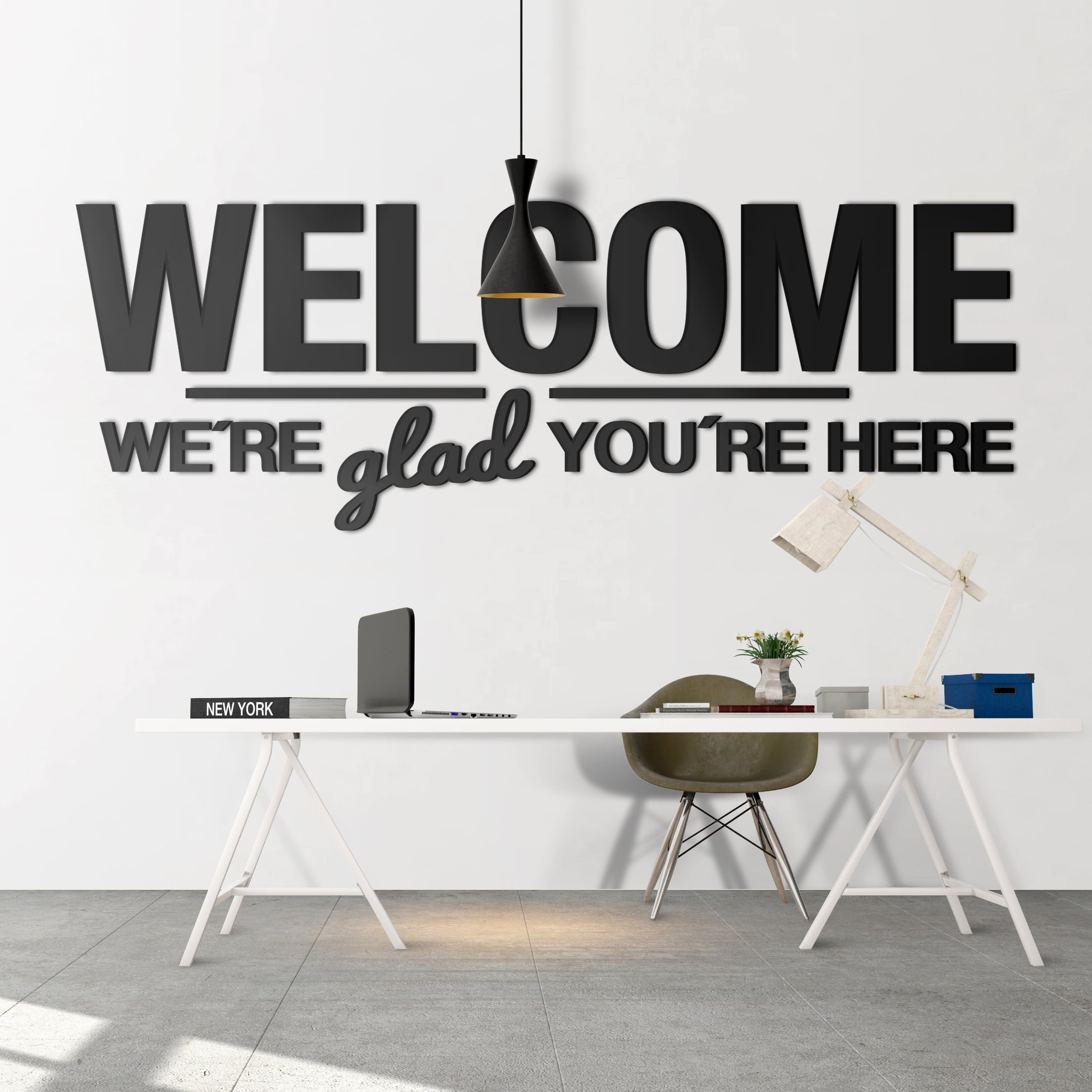 Welcome We're glad you're here Office Decor-0