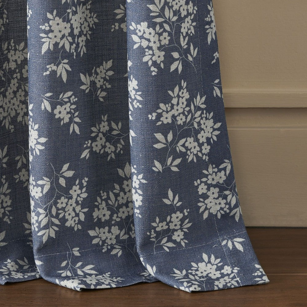 Bailey Vintage Navy Blue Floral Printed Curtains