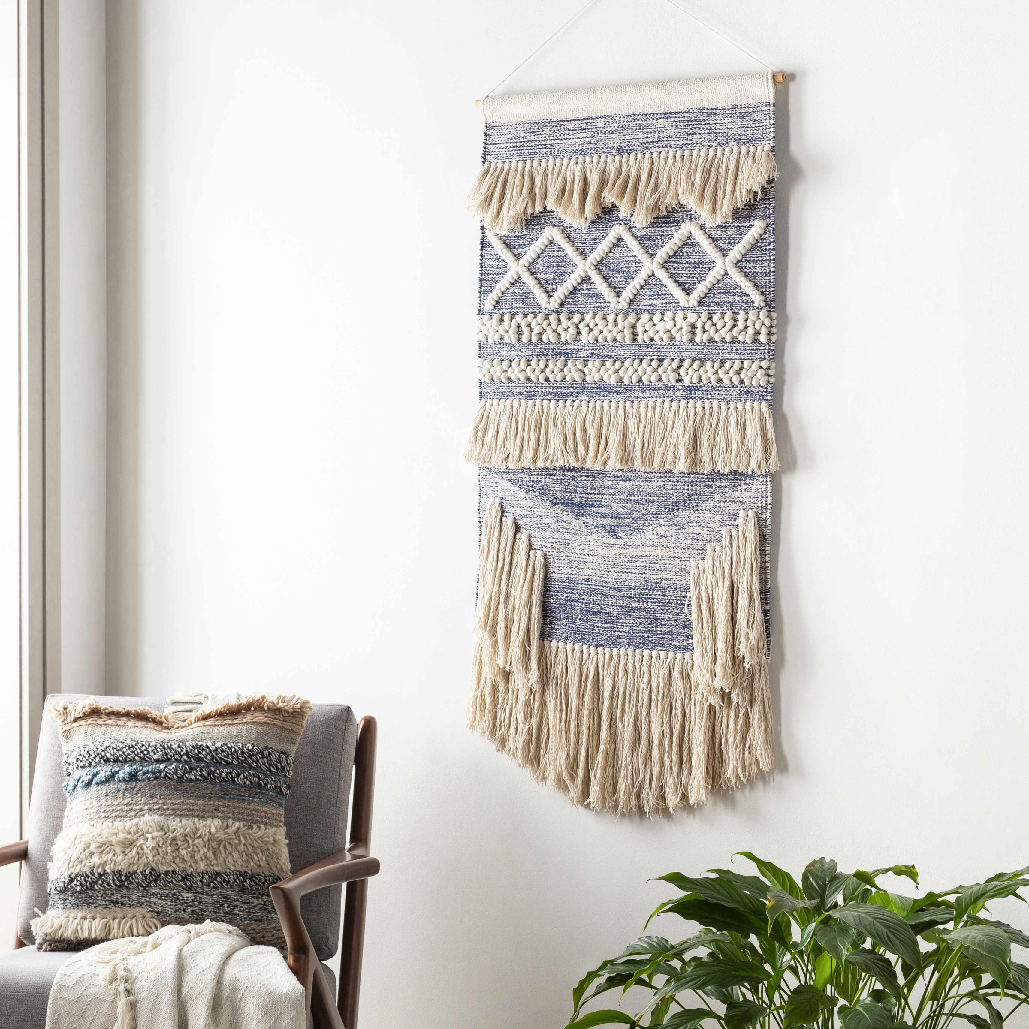 Braunston Boho Navy & Beige Textured Wall Hanging - PRHOMZ