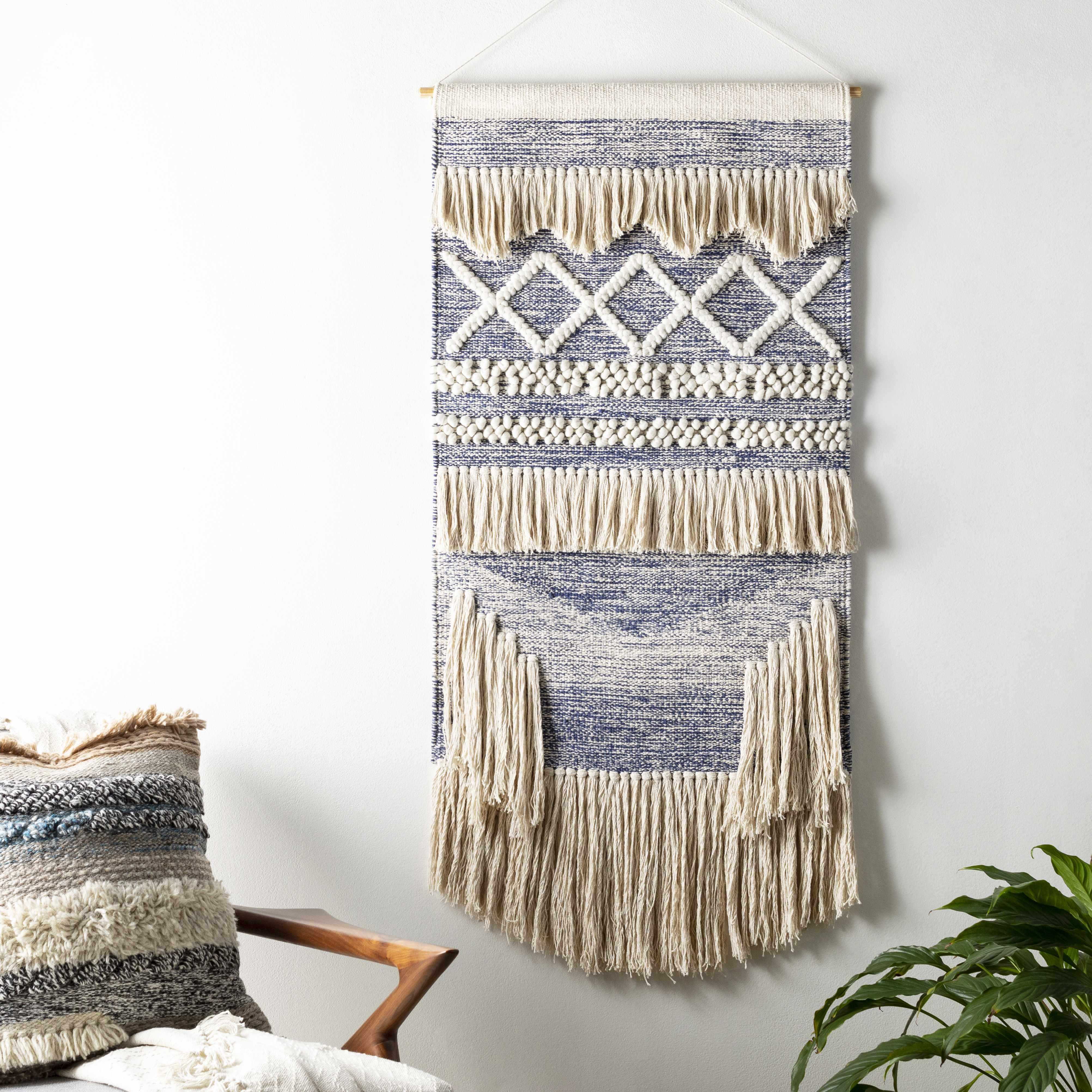 Braunston Boho Navy & Beige Textured Wall Hanging - PRHOMZ