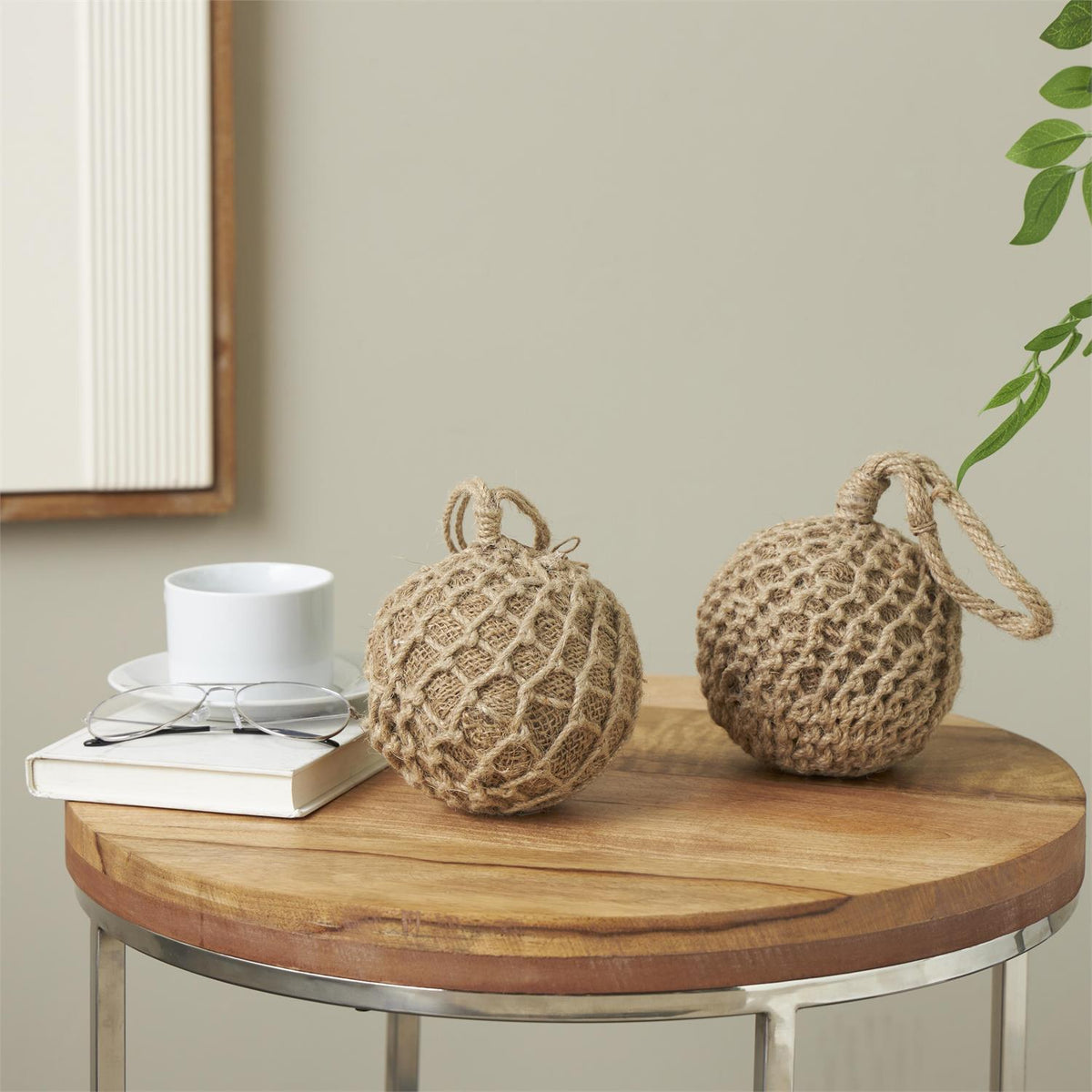 Brown Cement Stone Knot Handmade Woven Layered Orb Decorative Sculpture
