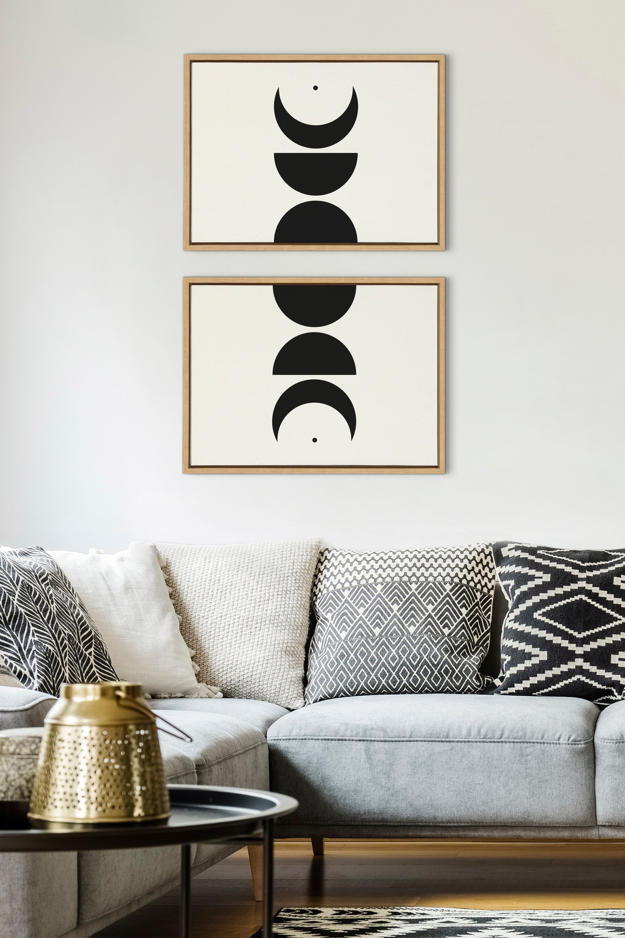 Sylvie Modern Geometric Moon Phases Framed Canvas Set by The Creative Bunch Studio
