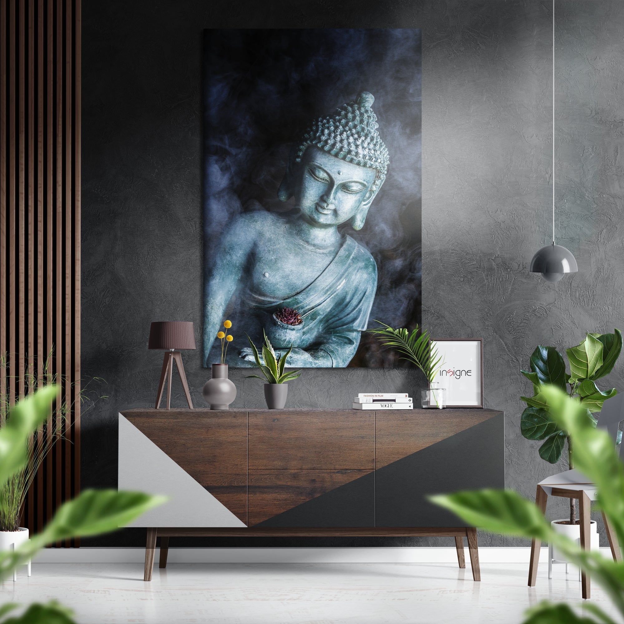 Smoky Blue Meditating Buddha Brushed Aluminum Dibond Wall Art