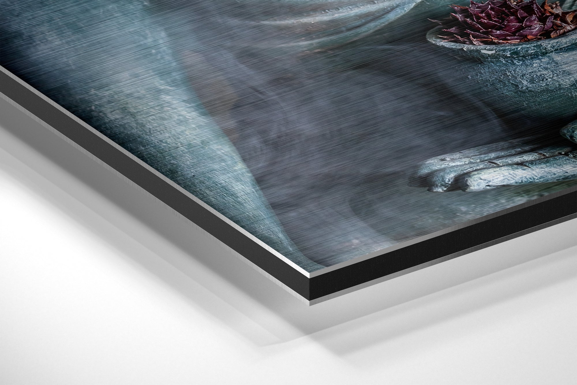 Smoky Blue Meditating Buddha Brushed Aluminum Dibond Wall Art