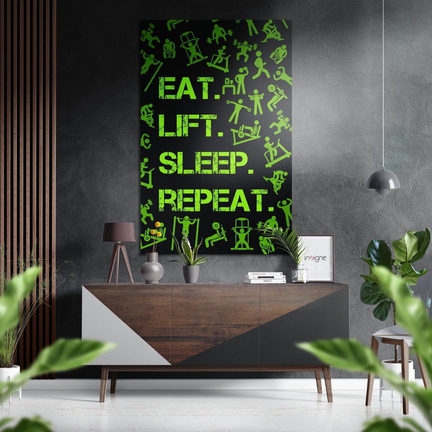 Neon Green Gym Icons Motivation Brushed Aluminium Dibond Wall Art