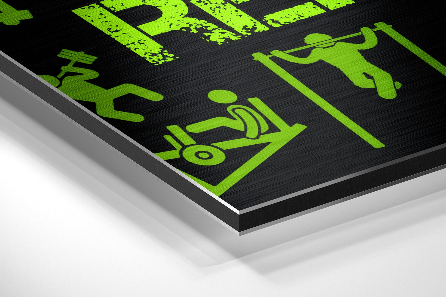 Neon Green Gym Icons Motivation Brushed Aluminium Dibond Wall Art