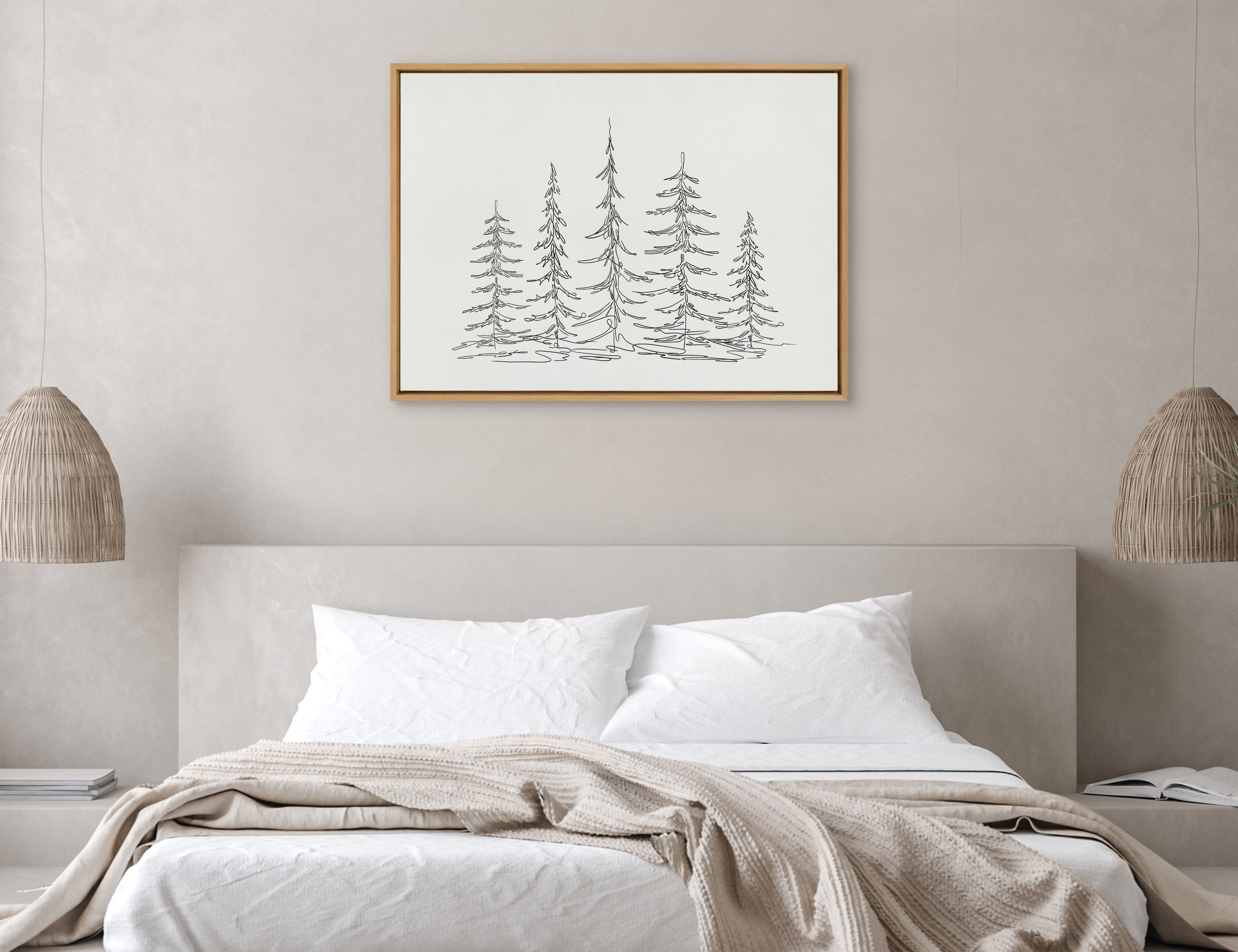 Sylvie Minimalist Evergreen Trees Sketch Framed Canvas by The Creative Bunch Studio