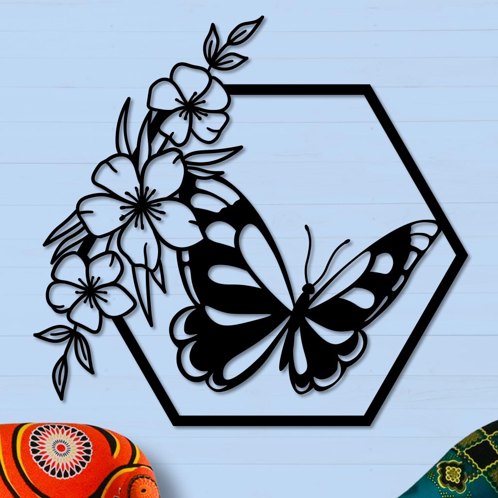 Butterfly in Hexagon with Buttercups Sign-5